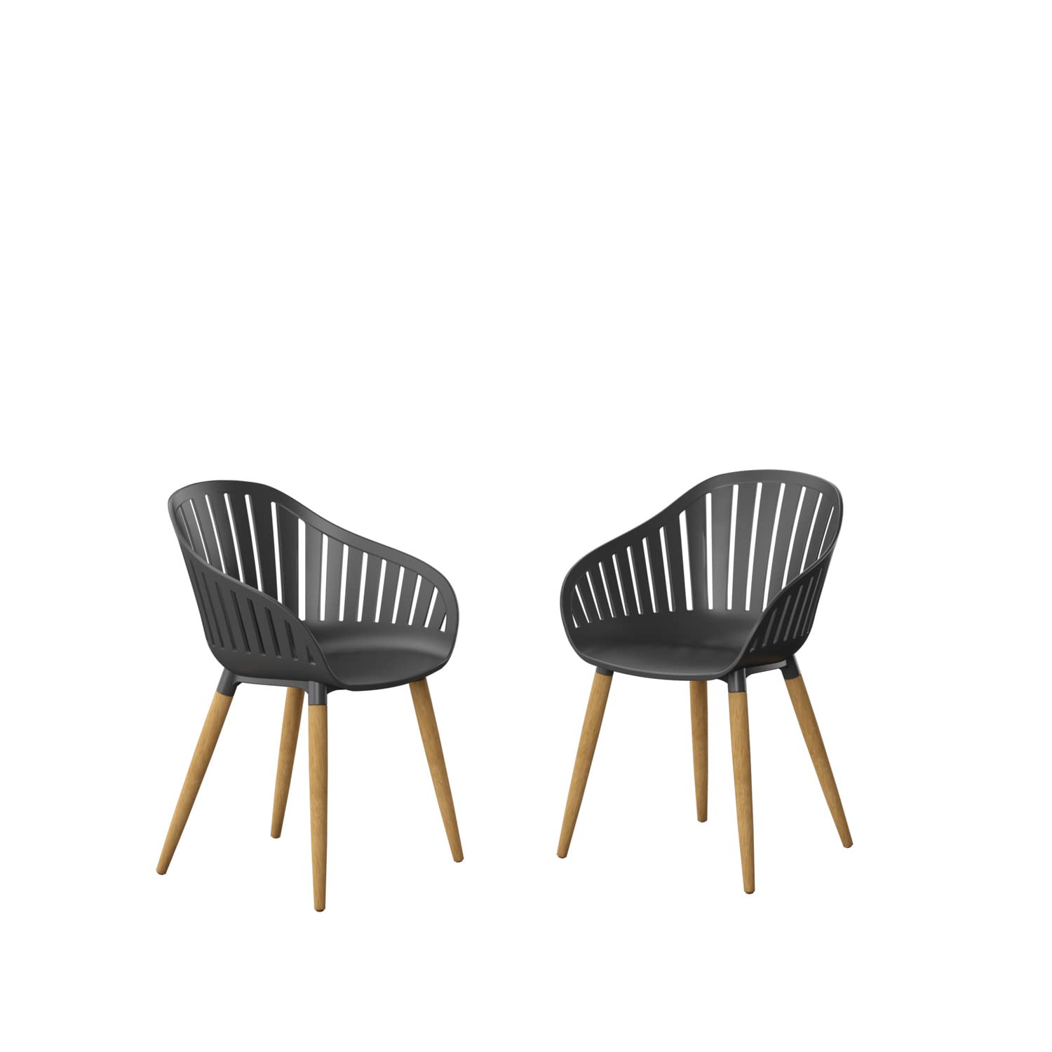 Amazonia 2-Piece Resin Outdoor Patio Chairs Set - Durable Teak Finish Black Garden Furniture for Backyard, Poolside & Deck Use