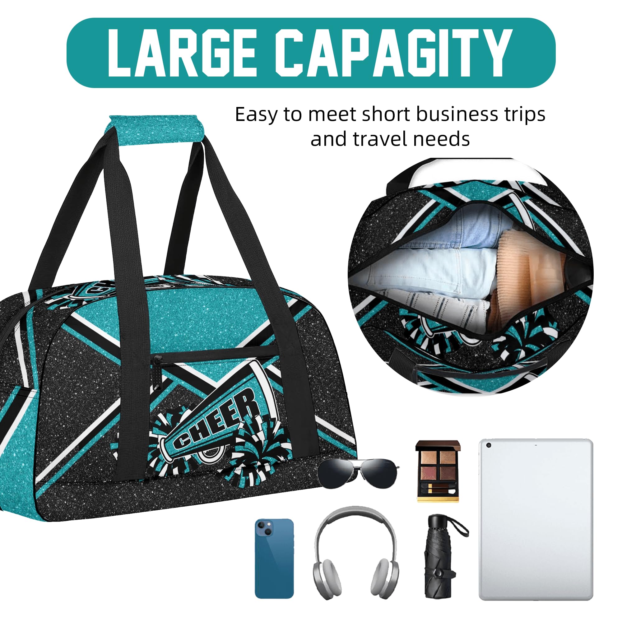 Best Cheerleading Gym Bag for Women – Durable Cheer Duffle Bag for Travel & Sports – Large Weekender Carry On Bag – Perfect for Practice, Competitions & Trips (Teal)