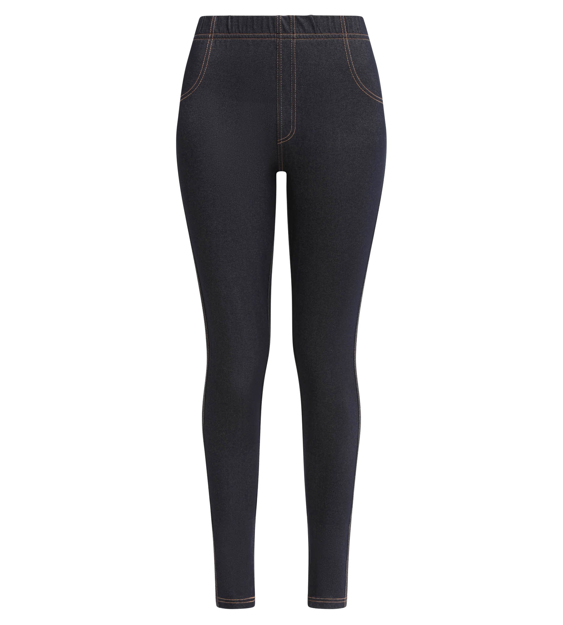 Women's High Waist Jean Effect Leggings - Navy Blue with Pockets - Stretchy & Comfortable for Yoga, Running, Workout & Everyday Wear