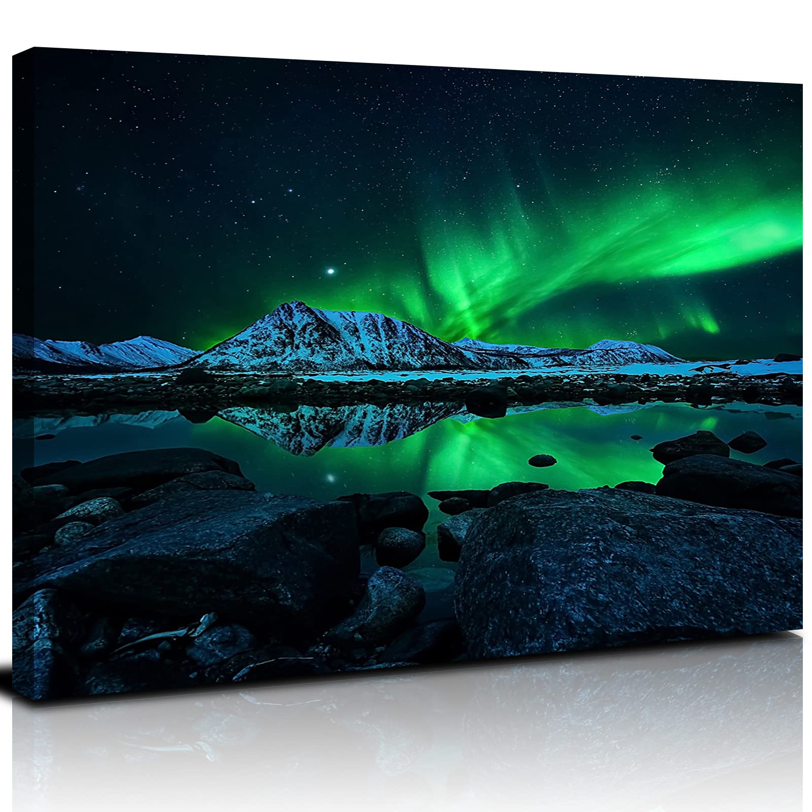 Northern Lights Wall Art - Green Aurora Borealis Canvas Print 12x16