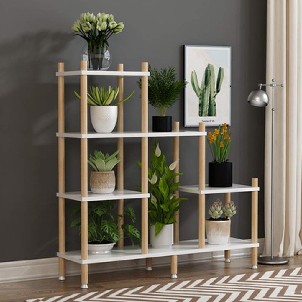 Guo Shop Multi-Layer Solid Wood Flower Stand - Indoor Balcony Plant Shelf, Living Room Floor Rack for Flower Pots (Beige) | Perfect for Home Decor, Small Space Organization & Plant Display