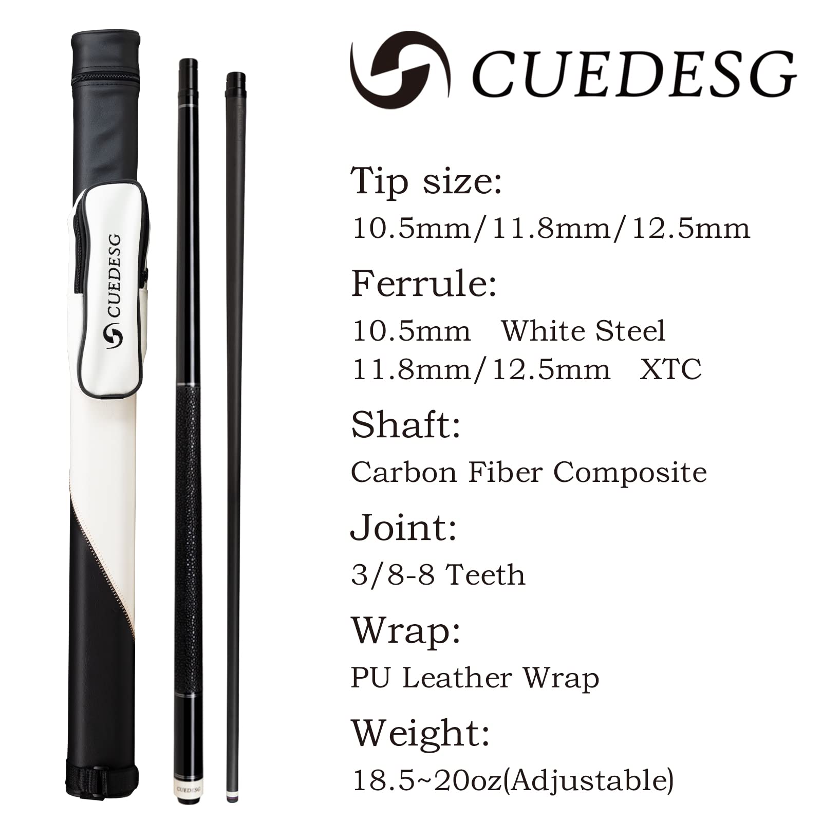 Premium Carbon Fiber Pool Cue Stick - 10.5mm/11.8mm/12.5mm Low Deflection Shaft - Professional Billiard Cue with Protective Case - Perfect for Tournament Play & Home Pool Tables