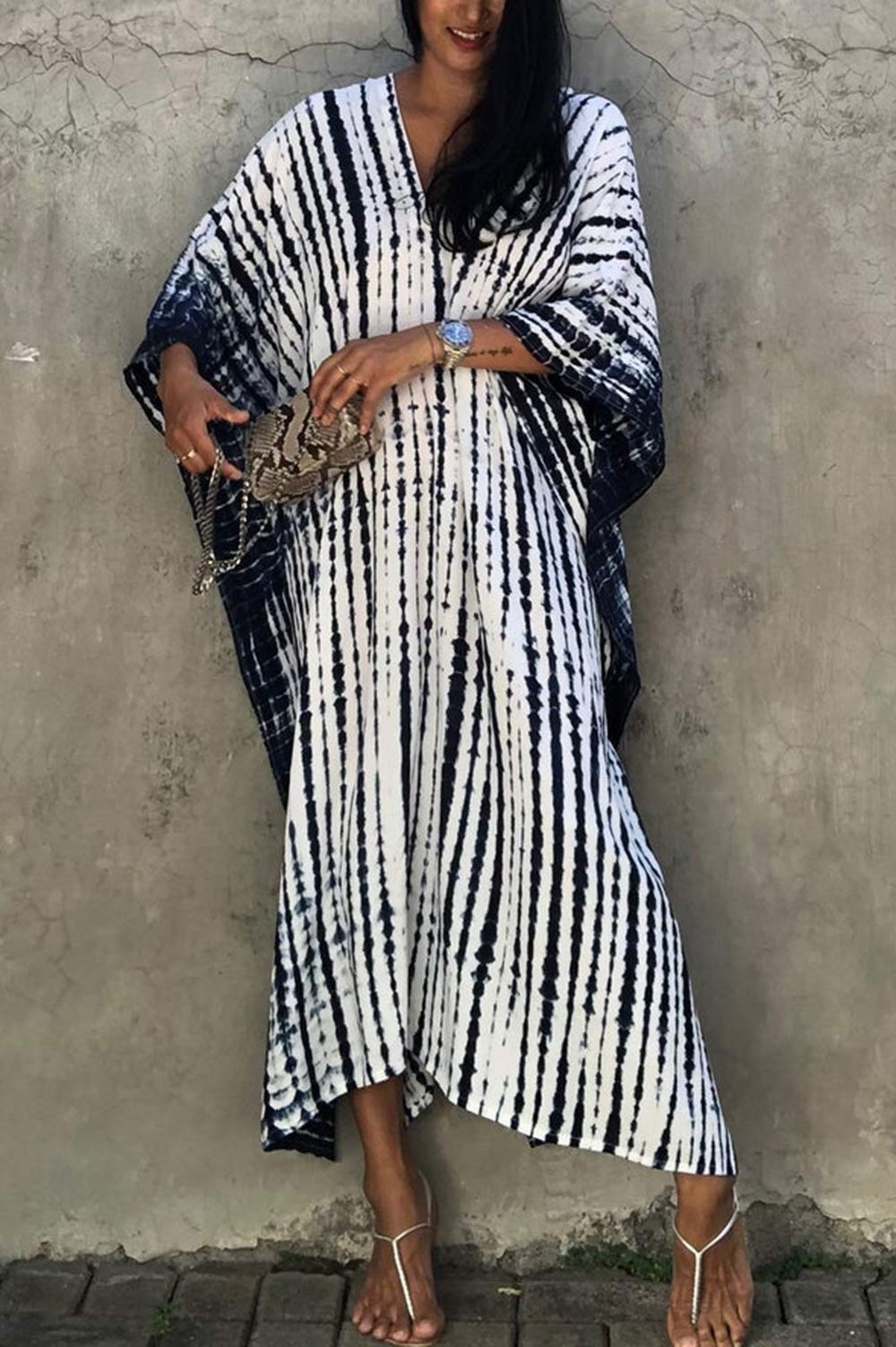 Long Kaftan Bohemian Kimono Maxi Nightgown Beach Cover Up Dress for Women - Elegant Loungewear & Summer Vacation Outfit