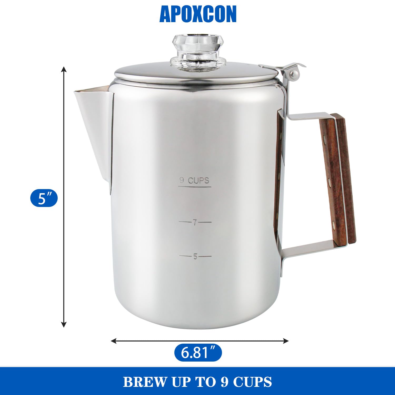 **Stainless Steel Camping Coffee Percolator - 9 Cup Stovetop Coffee Maker with Heat-Resistant Glass Knob for Outdoor Travel, Hiking & RV Trips - Aluminum-Free & Plastic-Free Design**    *(Use for camping, backpacking, RV adventures, picnics, and home brewing on gas/electric stoves.)*