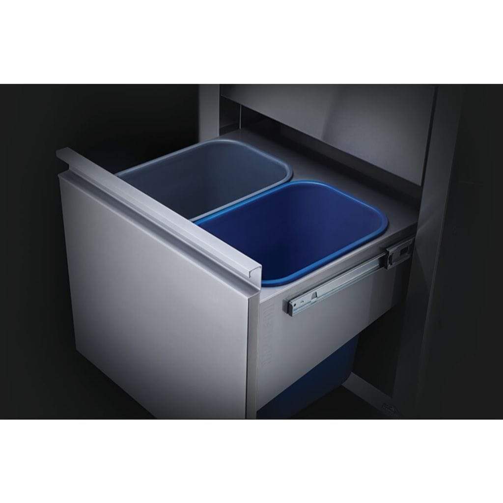 Napoleon 18-Inch Stainless Steel Double Compartment Trash Can Drawer with Built-In Paper Towel Holder - Perfect for Kitchen, Office, or Bathroom Organization