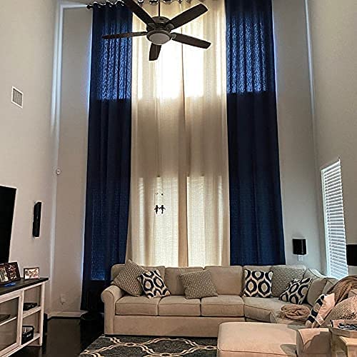 Extra Long Natural Linen Curtains - Custom Made 9-24 Feet Length, 9 Feet Width - Grey White Beige Brown - Free Swatches - Blue Patterned (50