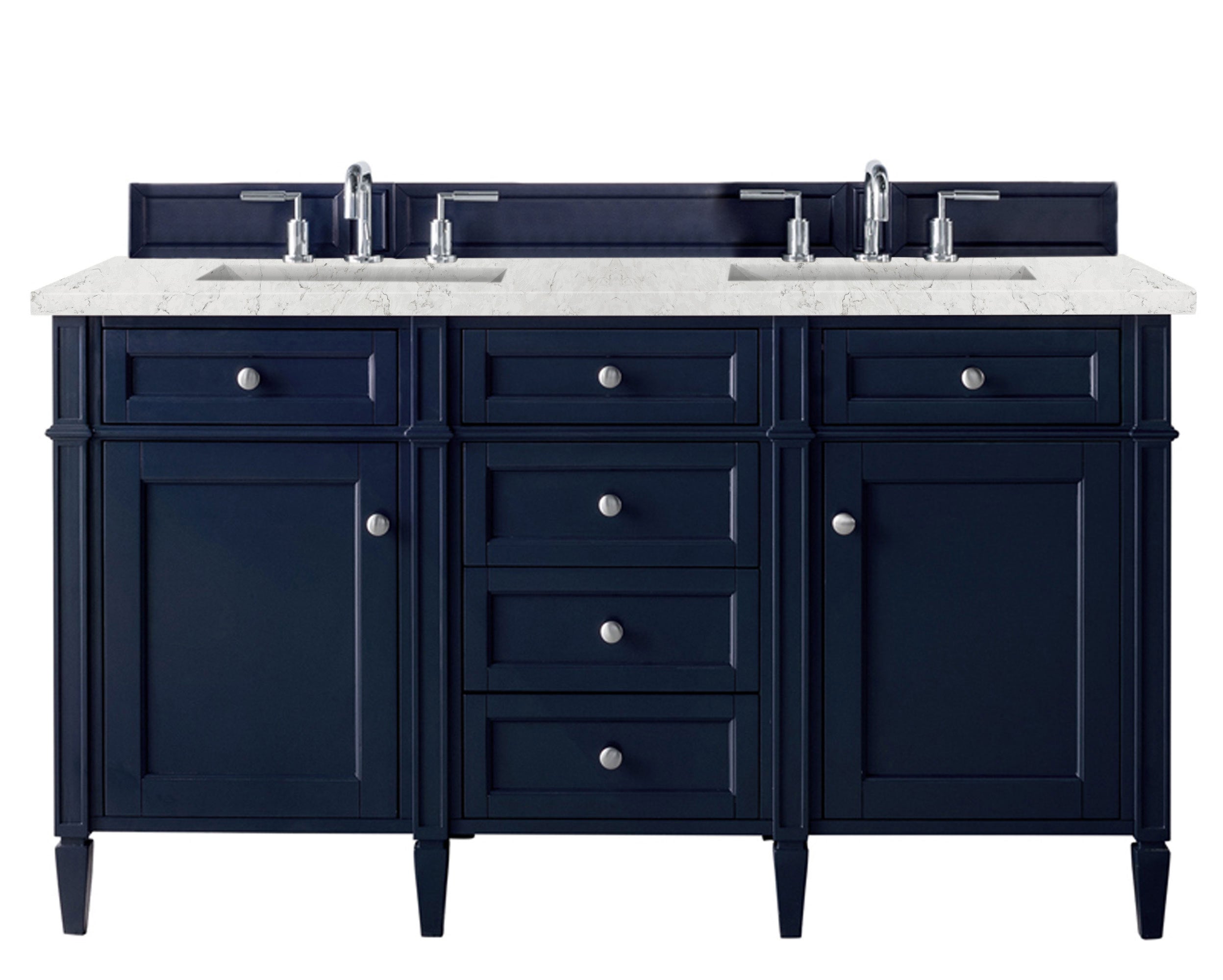 Brittany 60 Victory Blue Double Vanity with 3CM Eternal Jasmine Pearl Quartz Top - Luxury Bathroom Vanity Set for Modern Home Decor