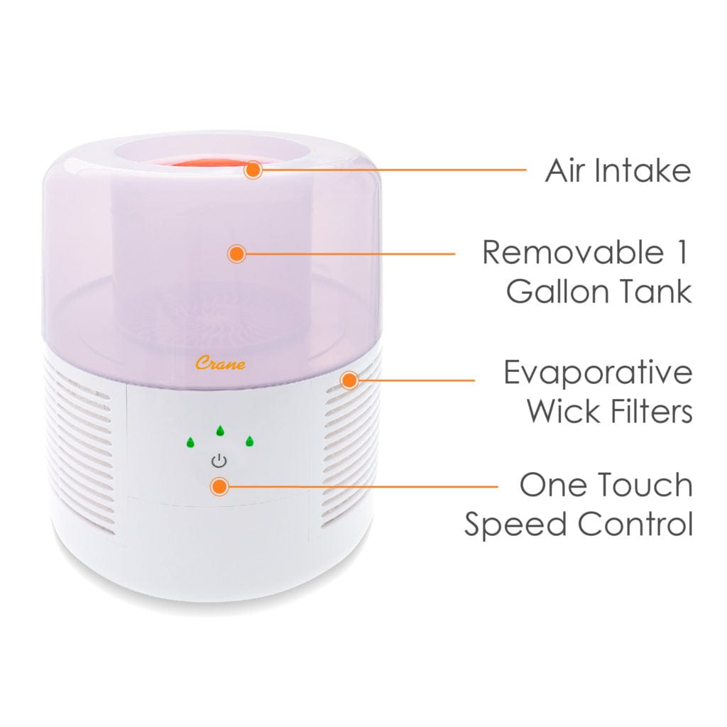 Crane Cool Mist Humidifier for Bedroom & Nursery - Ultrasonic Quiet Air Humidifier with Night Light - Perfect for Dry Skin, Allergies & Baby Comfort