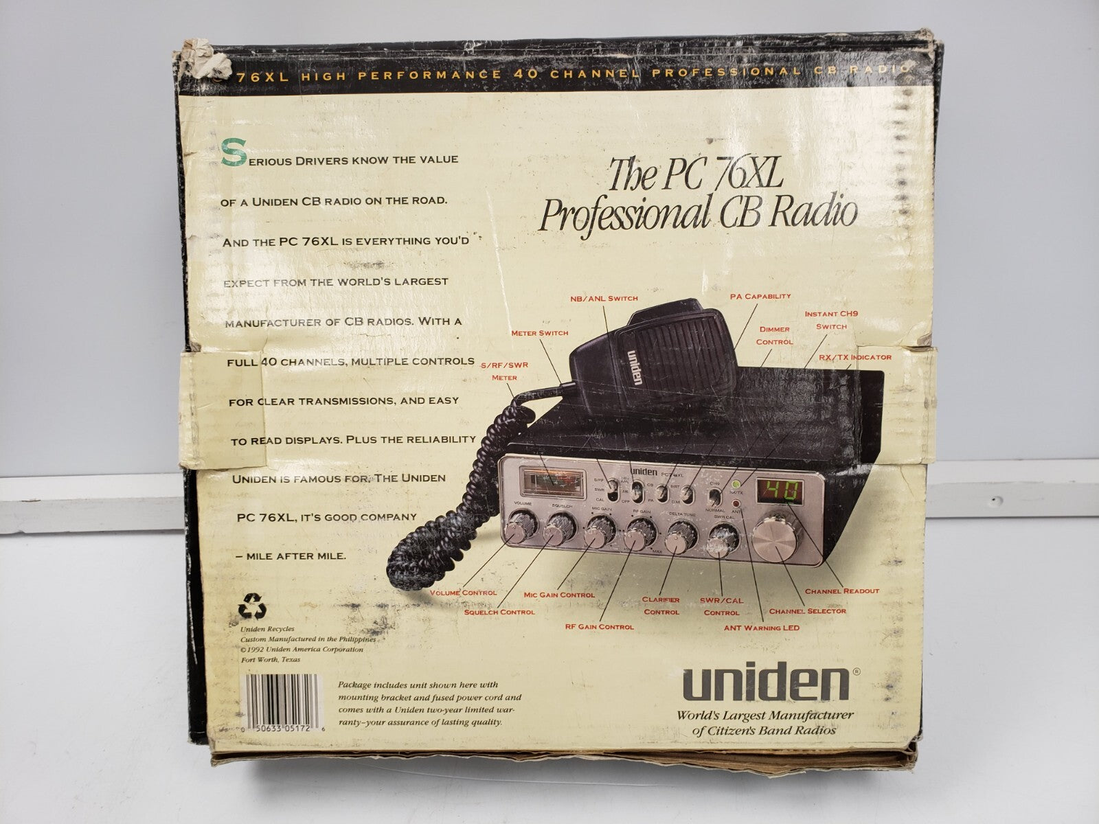 Uniden PC76XL 40-Channel CB Radio - Long Range Communication for Truckers, Off-Roading & Emergency Preparedness