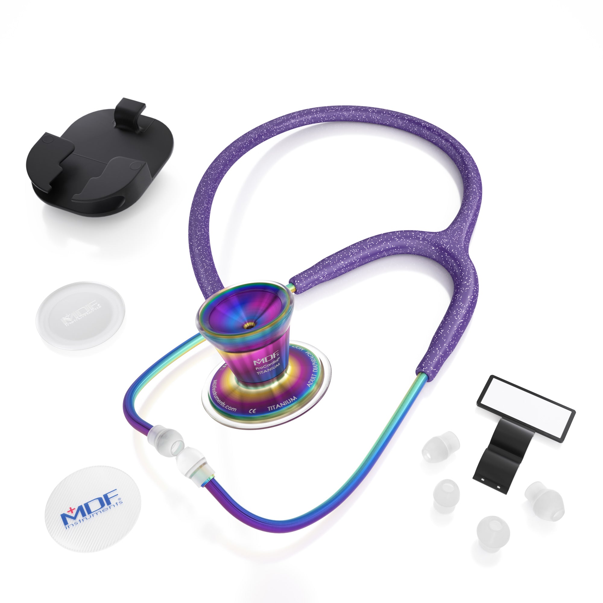 ProCardial® Titanium Cardiology Stethoscope - Purple Glitter/Kaleidoscope Design | Premium Medical Stethoscope for Doctors, Nurses & Healthcare Professionals | Ideal for Cardiac Exams, Patient Monitoring & Clinical Use