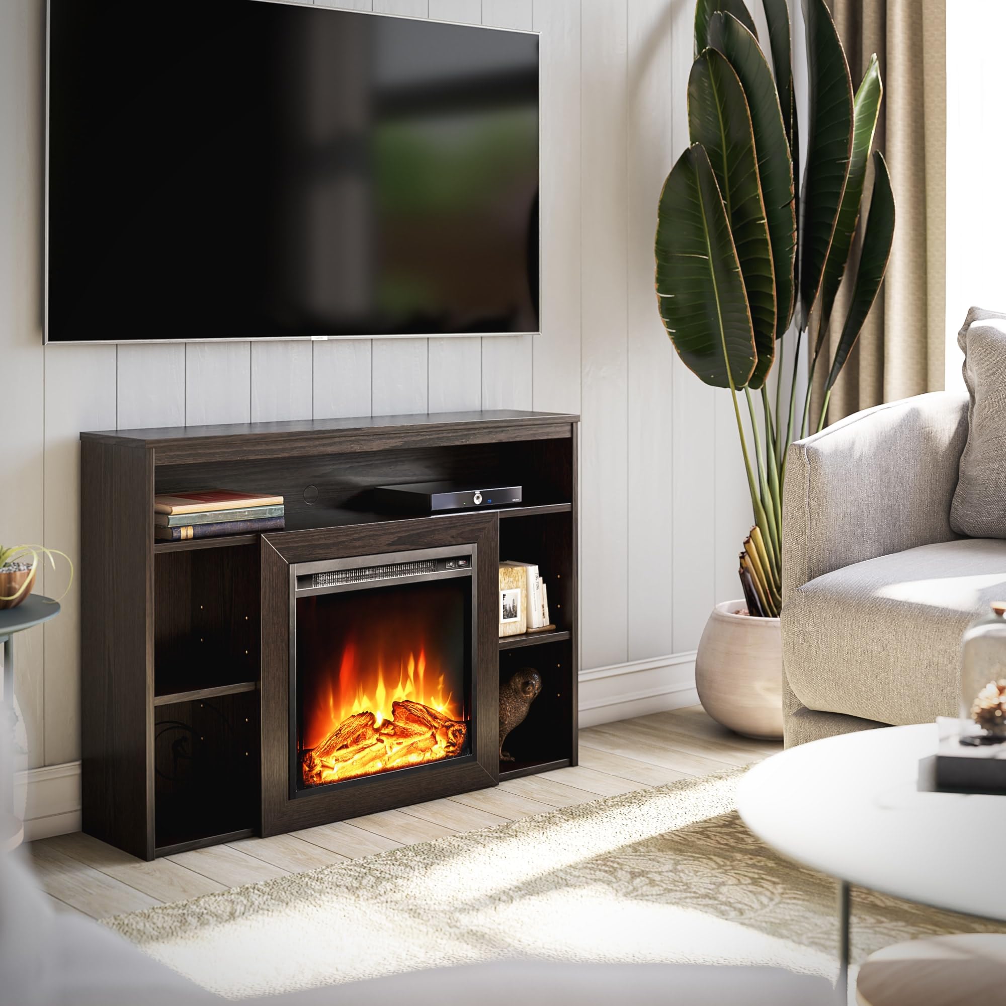 Ameriwood Home Alwick Electric Fireplace Mantel in Espresso - Perfect for Living Room, Bedroom & Home Decor
