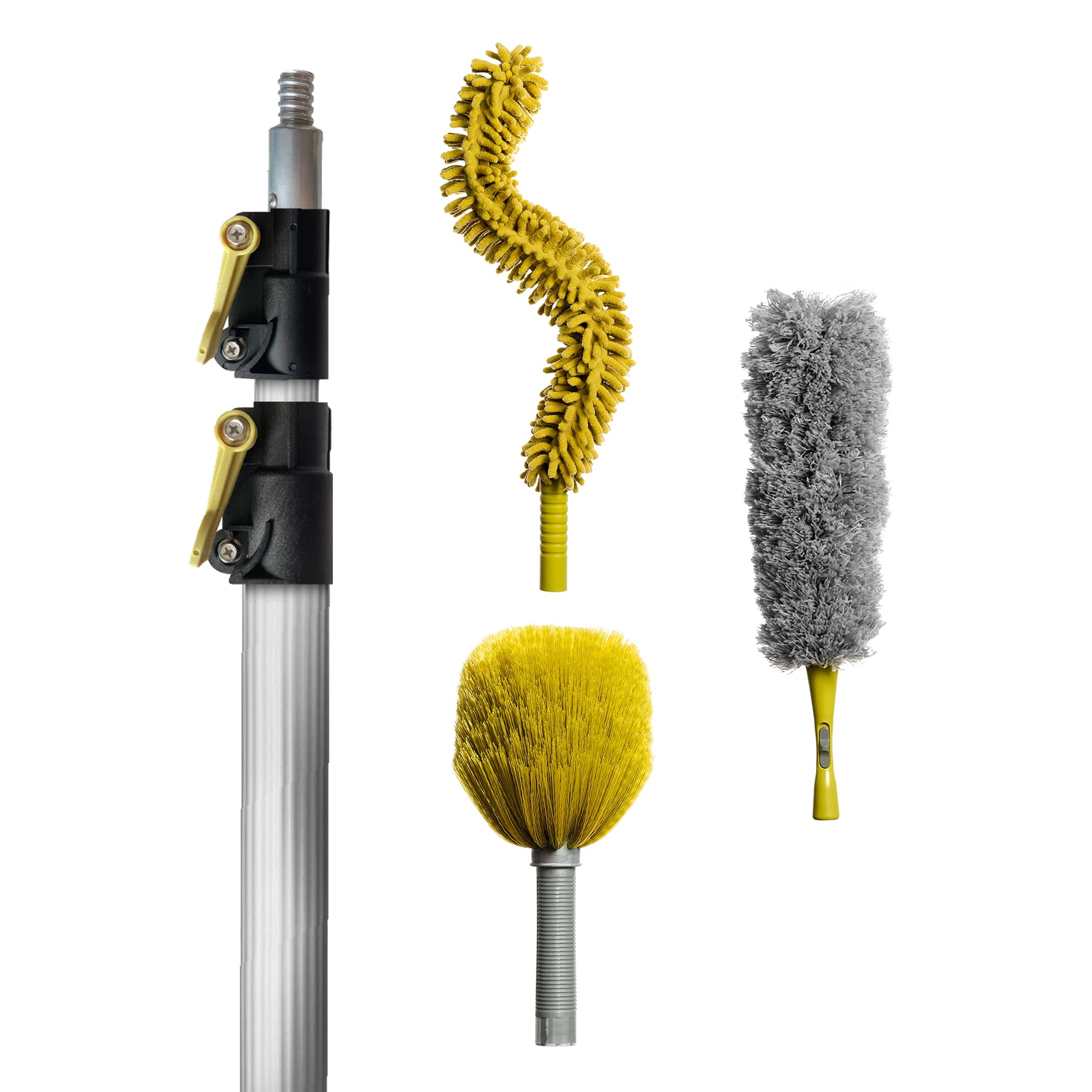 DOCA 7-30 Ft Telescoping Extension Pole - Adjustable Cleaning Pole for Windows, Ceilings & High Reach Areas | Paint Roller, Feather Duster & Squeegee Attachment Kit | Indoor & Outdoor Use for Home, Office & Commercial Cleaning