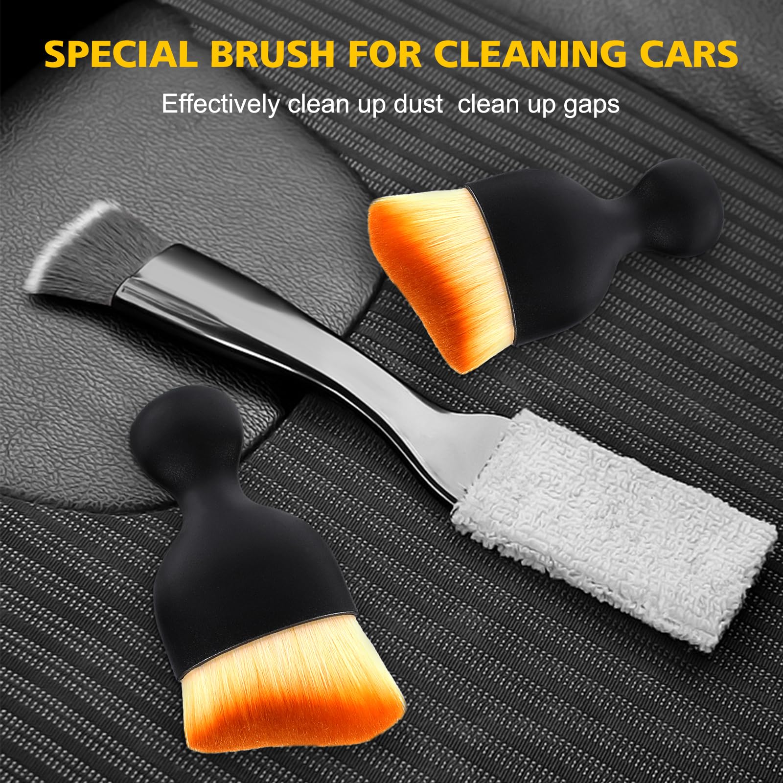 3-Piece Car Interior Dust Brush Set - Soft Bristle Detailing Brushes for Dashboard, Vents & Panels - Includes 1 Double Head Black Brush & 2 Interior Cleaning Brushes - Perfect for Car Detailing & Auto Interior Maintenance