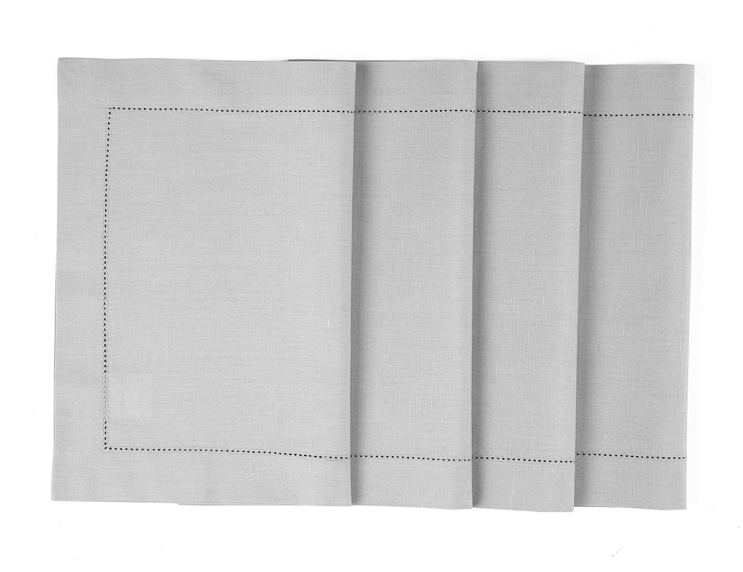 Solino Home Cotton Linen Placemats Set of 4 - 14x19 Inch Light Grey Fall Table Mats - Natural Hemstitch Fabric, Machine Washable - Perfect for Thanksgiving, Autumn Dining & Farmhouse Decor