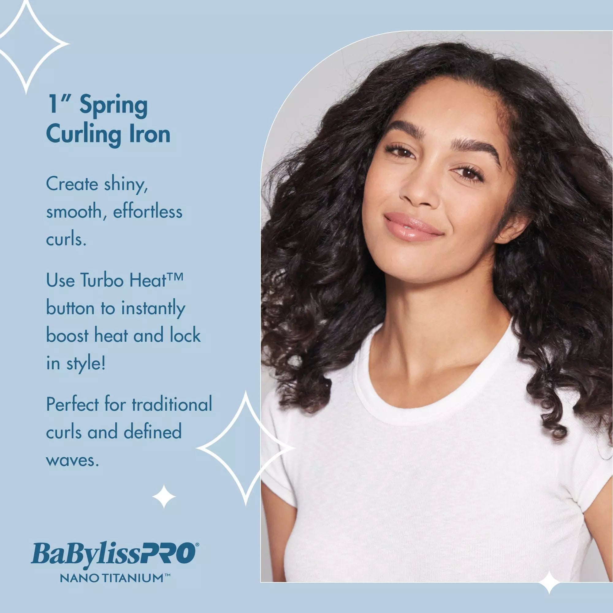 BaBylissPRO Nano Titanium 1 Inch Spring Curling Iron - Professional Hair Styling Tool for Salon-Quality Waves & Curls (Model BNT100S) - Perfect for Home Use, Weddings & Special Occasions