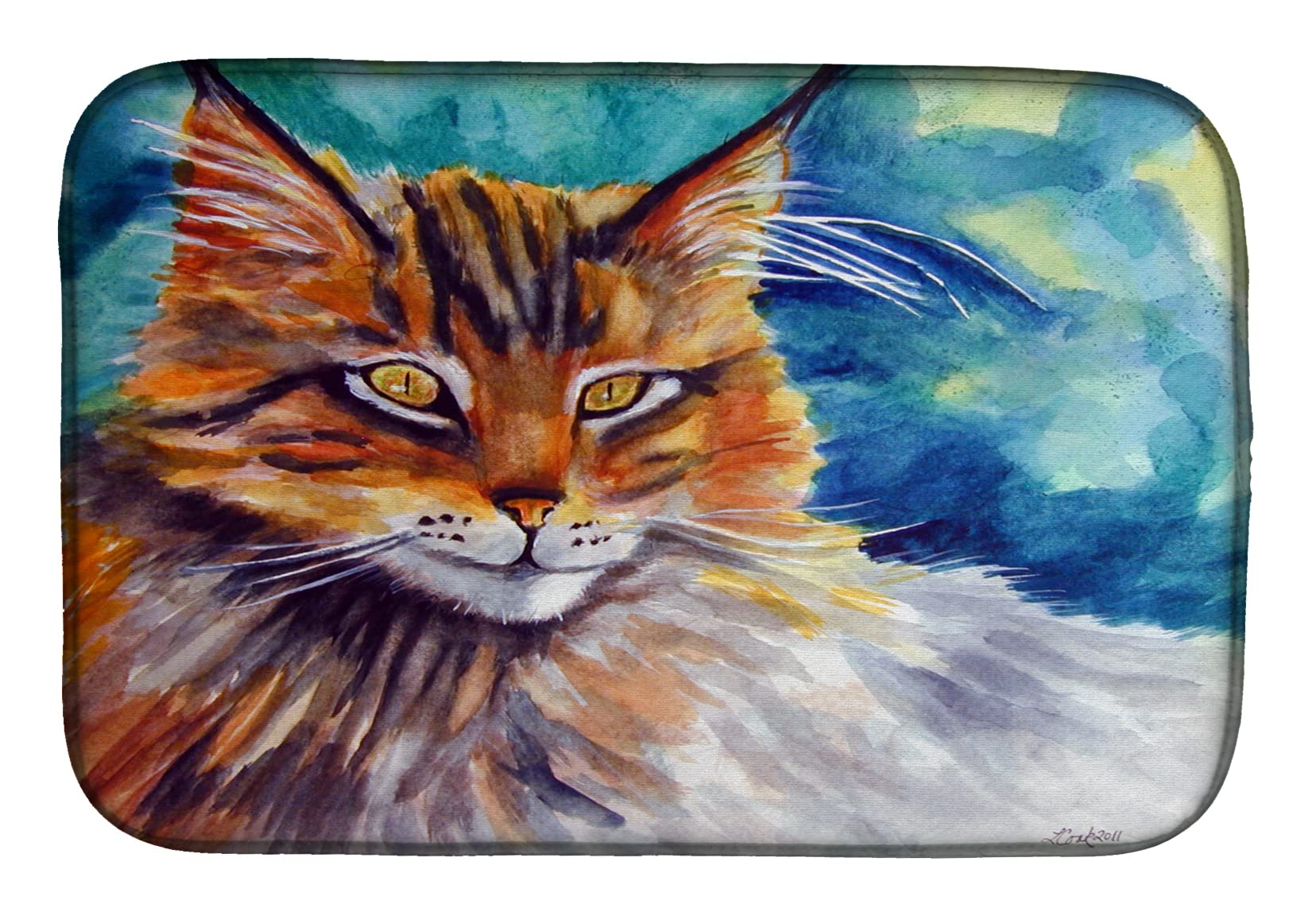 Maine Coon Cat Dish Drying Mat - Absorbent Kitchen Counter Pad for Dishes, 14x21