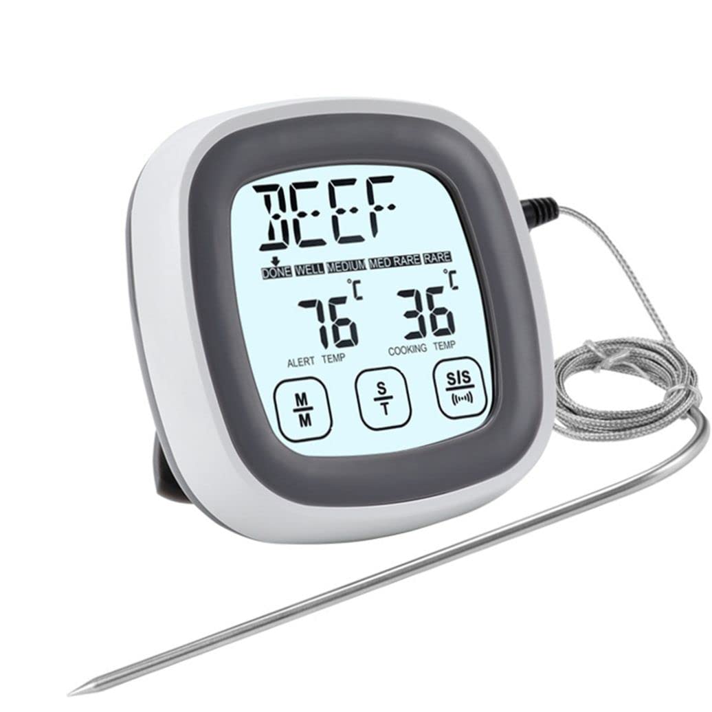 Digital Food Thermometer with Large LCD Display - Countdown Alarm & Dual Mode for Cooking, Meat, BBQ - Stainless Steel Probe for Oven, Kitchen, Grilling - Perfect for Roasts, Baking, and Outdoor Grilling