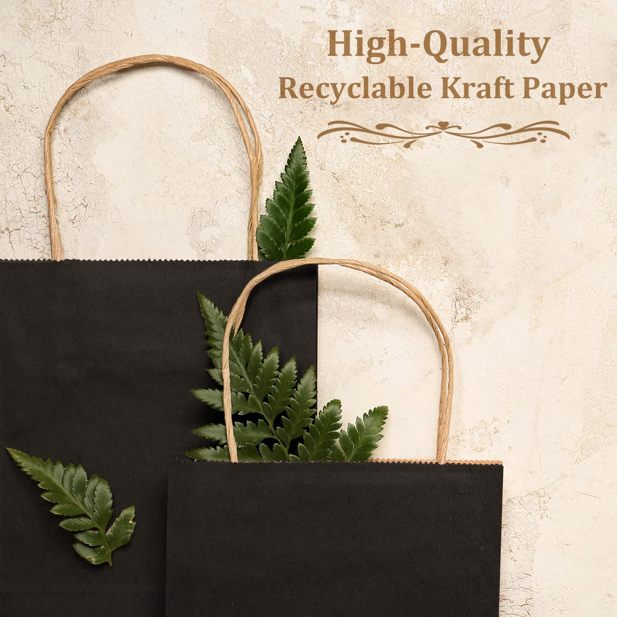 Premium Black Kraft Paper Gift Bags with Handles - 5x3x8, 8x4x10 & 10x5x13 Inches (30 Pack) - Eco-Friendly Party Favor Bags for Birthdays, Retail Shopping, Grocery Takeout & Wedding Favors