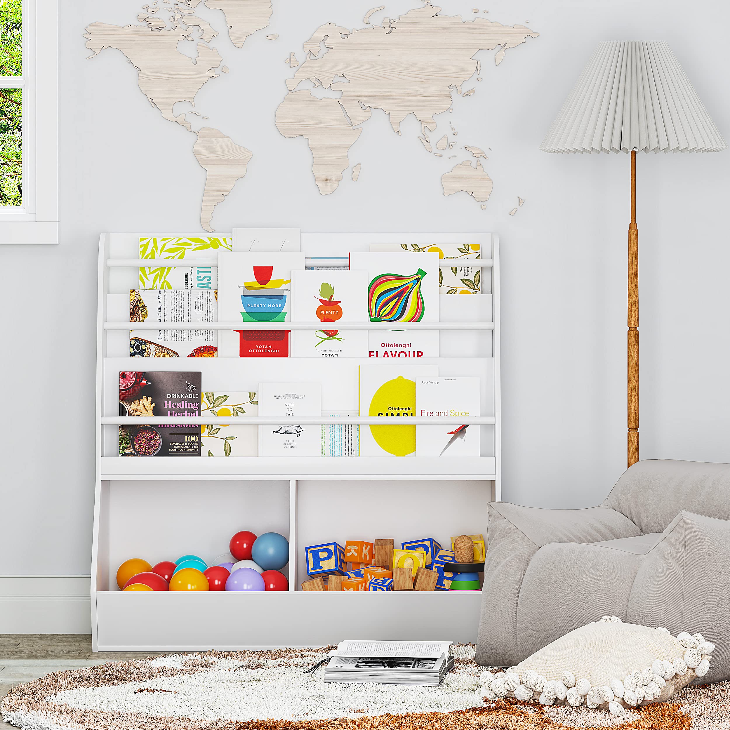 UTEX Kids Bookshelf & Toy Storage Organizer Cabinet with Cubby - White | Space-Saving Bookcase & Display Stand for Toddlers 3+ | Perfect for Nursery, Playroom & Bedroom Organization