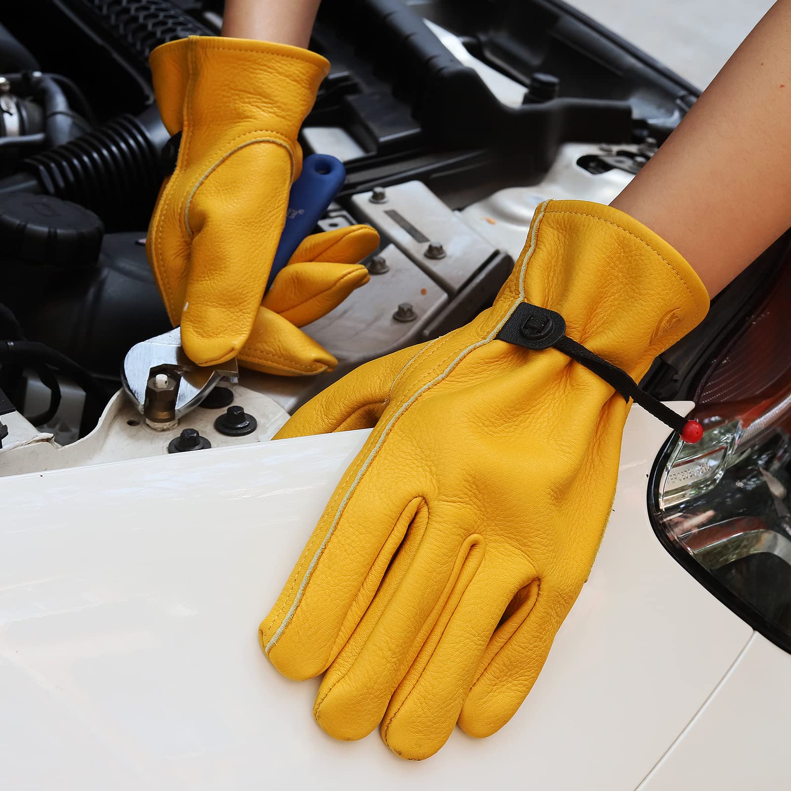 Durable Cowhide Leather Work Gloves - Puncture & Cut Resistant for Gardening & DIY