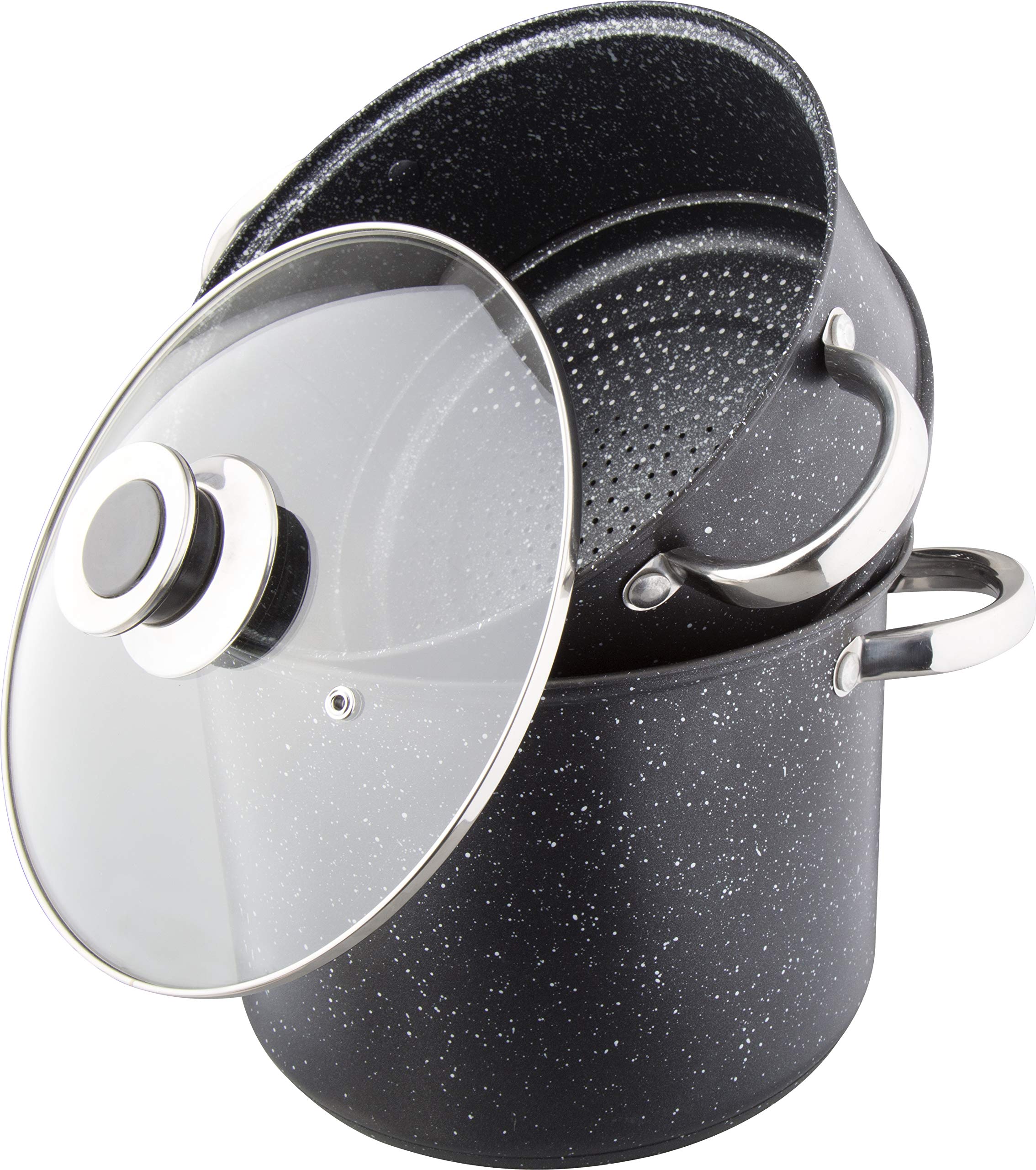 3-in-1 Stainless Steel Couscous Maker Steamer Pot with Stone Coating - 28cm Diameter, 12L Capacity - Induction Compatible & PFOA Free - Perfect for Moroccan Cuisine, Meal Prep & Healthy Cooking