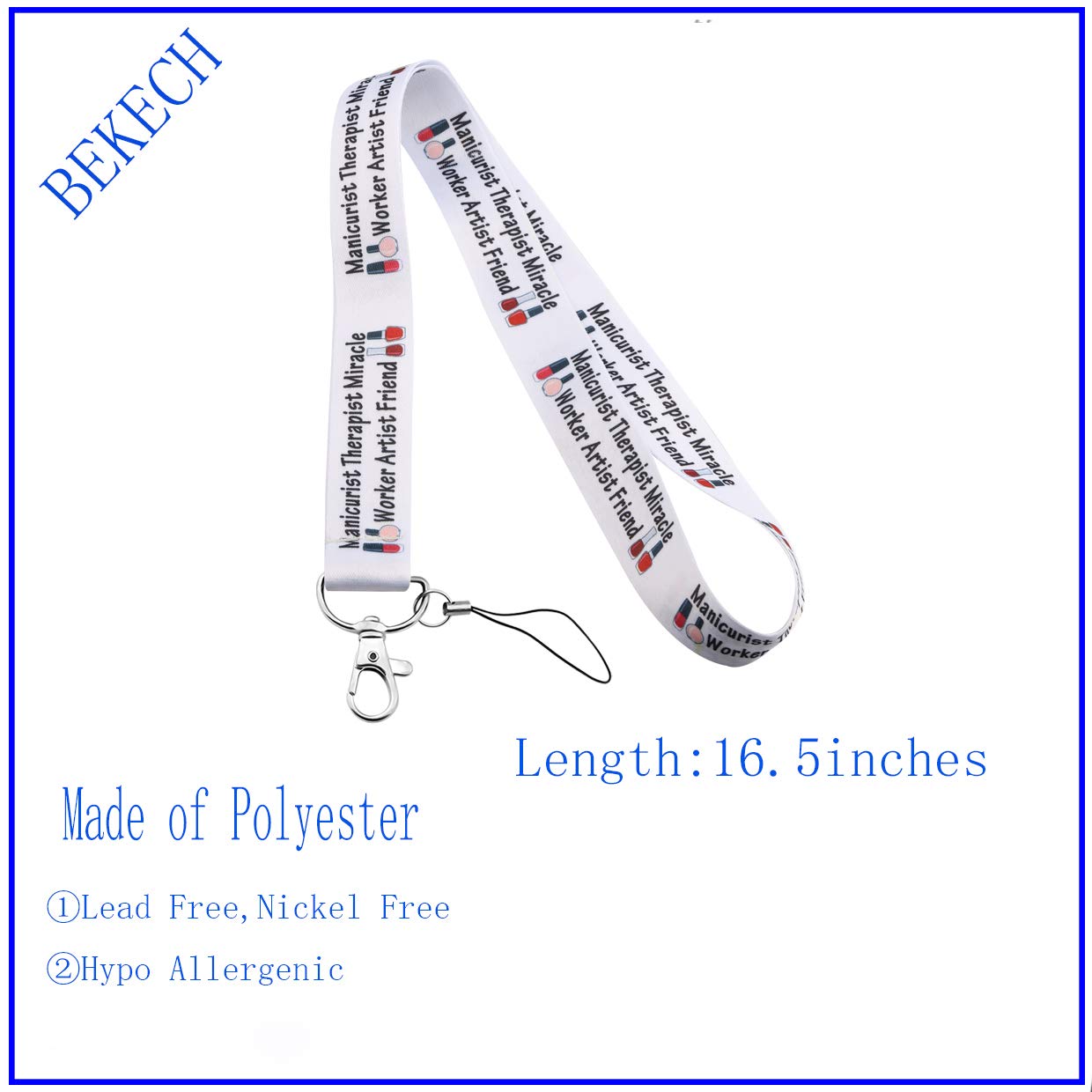 BEKECH Nail Technician Lanyard for Manicurists - Adjustable Keychain Clip for Nail Artists, Therapists & Beauty Professionals - Perfect for Salon, Spa & Nail Studio Use