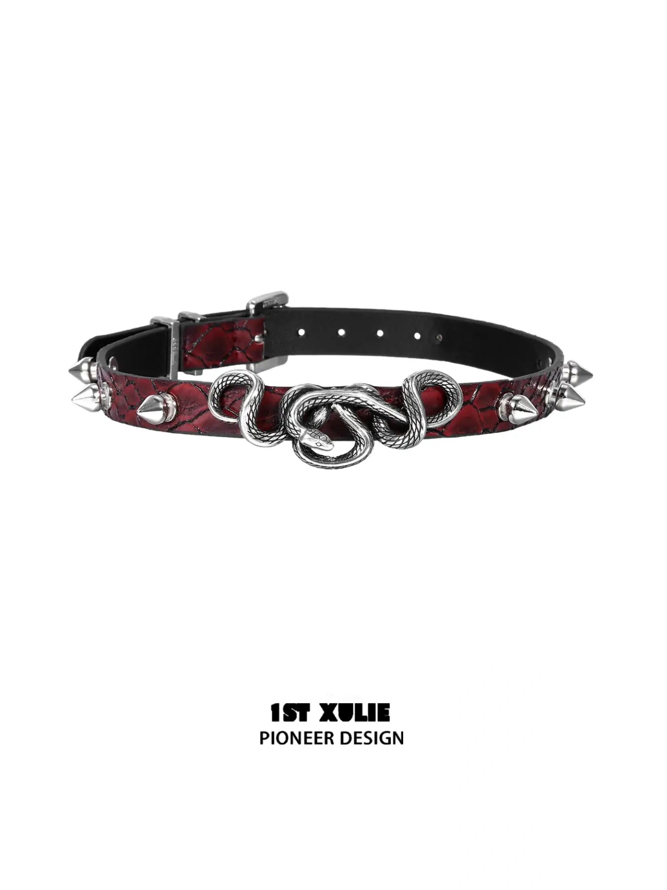 18k Gold Plated Snake Bite Choker Necklace with Leather Rivets - Gothic Punk Jewelry for Women, Perfect for Concerts, Halloween & Alternative Fashion