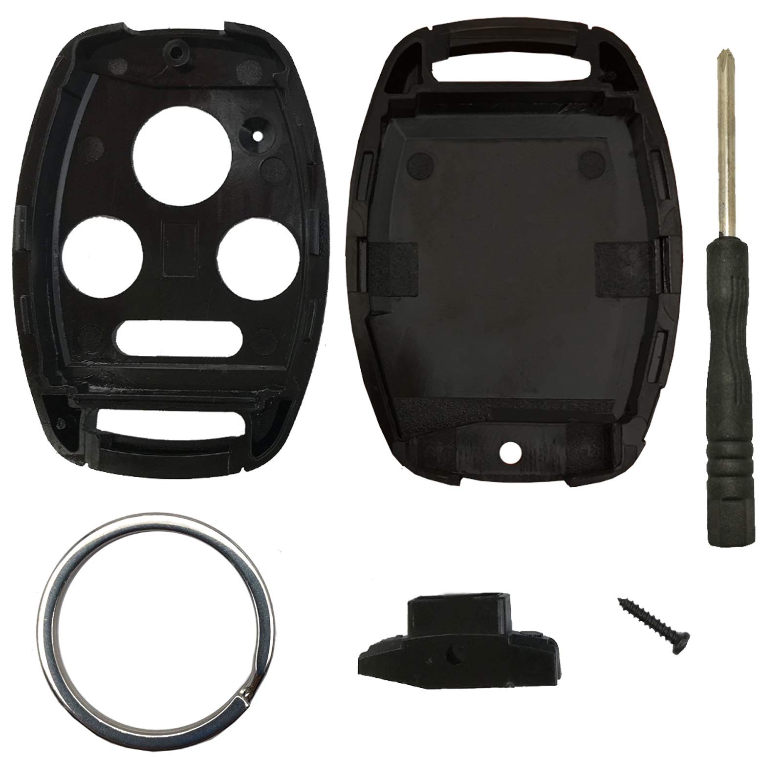 Honda Key Fob Shell Replacement for 2003-2012 Accord, 2006-2013 Civic EX, 2009-2015 Pilot, 2005-2006 CR-V - Keyless Entry Remote Case Cover with Screwdriver & Keyring (3+1 Button, Black) - Perfect for Car Key Protection & Easy DIY Installation