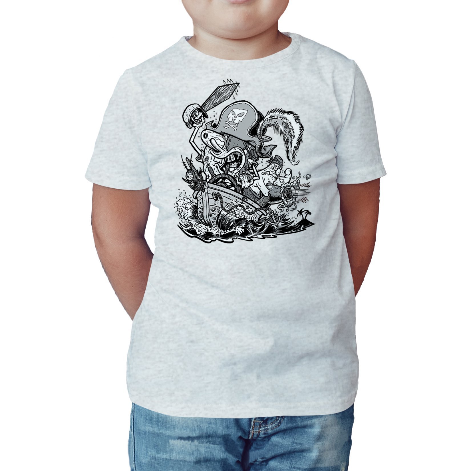 SpongeBob SquarePants Pirate Comic Graphic Kids T-Shirt - Heather Grey - Soft Cotton Tee for Boys & Girls - Fun Cartoon Outfit for Playdates, Birthday Parties & School Events