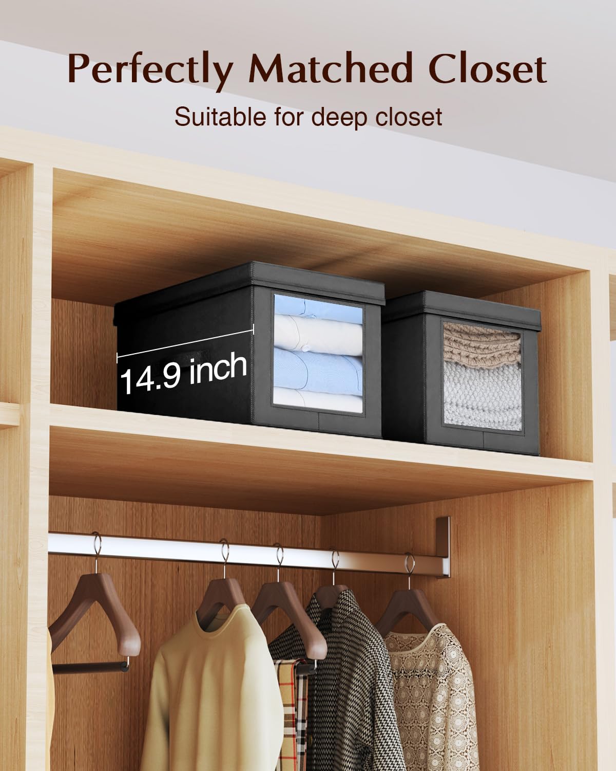 Fabric Storage Bins with Lids - 4 Pack Black Collapsible Baskets for Home & Shelves Organization