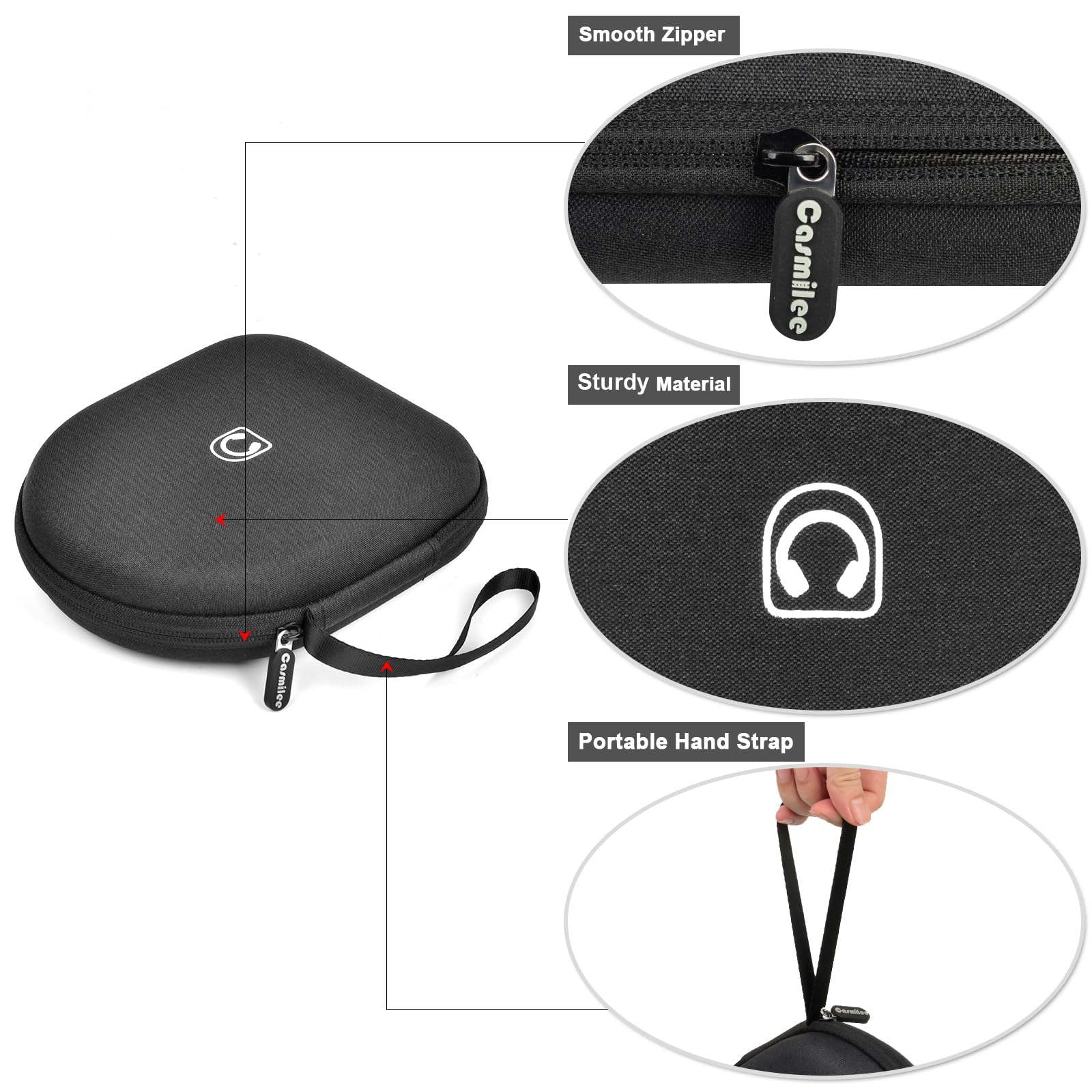 Premium Headphone Case for Sony WH-CH520 Wireless Bluetooth Headphones - Protective Storage Bag with USB Cable Pocket - Noise Cancelling On-Ear Headset Accessory - Ideal for Travel, Work & Commuting - Black (Box Only)