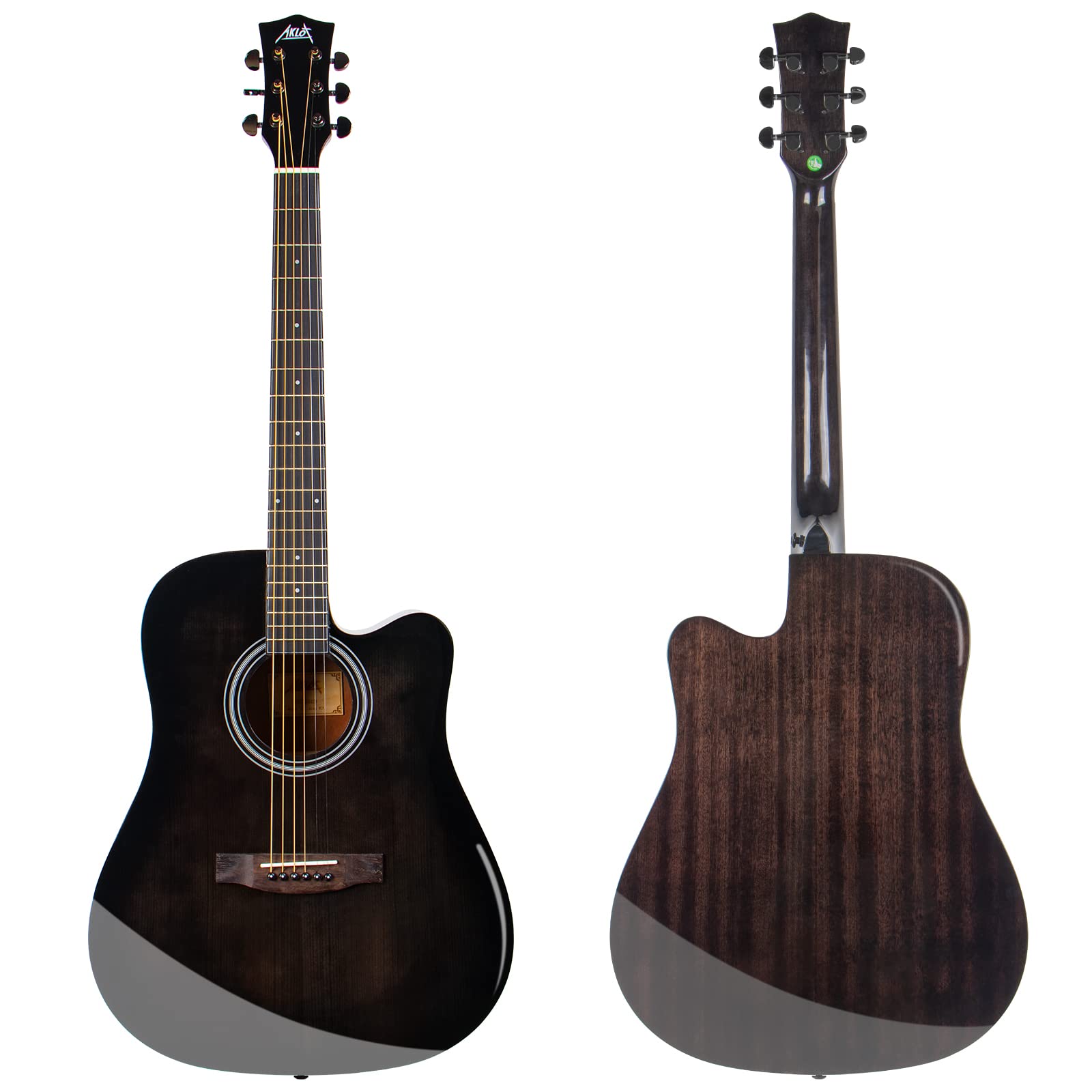 AKLOT 4/4 Full Size Cutaway Acoustic Guitar for Beginners - Folk Style Starter Kit with Gig Bag, Tuner & Accessories - Perfect for Home Practice, Campfire Singalongs & Music Lessons