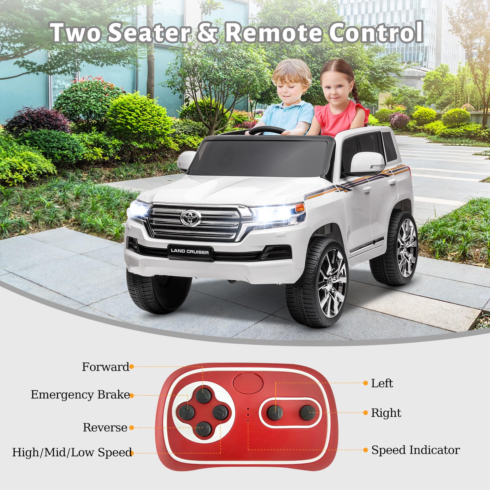 12V Battery Powered Two Seater Kids Ride On Truck with Remote Control - 3 Speed Adjustable Electric Toy Car with LED Lights, Music & Horn, Spring Suspension - Perfect Outdoor Ride On Toy for Toddler Boys & Girls (White) - Great for Birthday Gifts, Backyard Play & Park Adventures