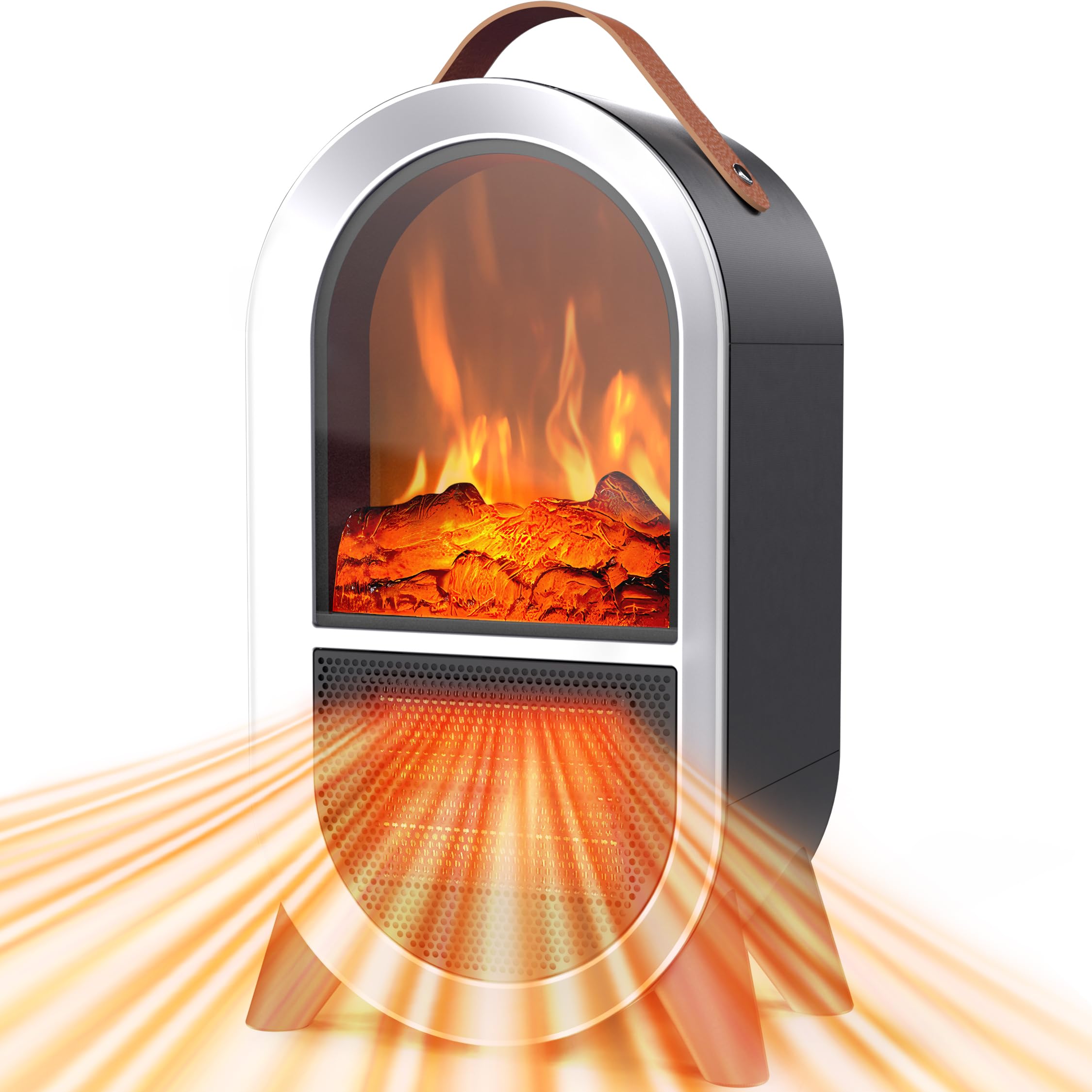 1500W/750W Portable Electric Space Heater with 3D Flame - Ceramic Indoor Heater with Thermostat, Overheat & Tip-Over Protection - Perfect for Home, Office, Bedroom, or Desk Use - Black