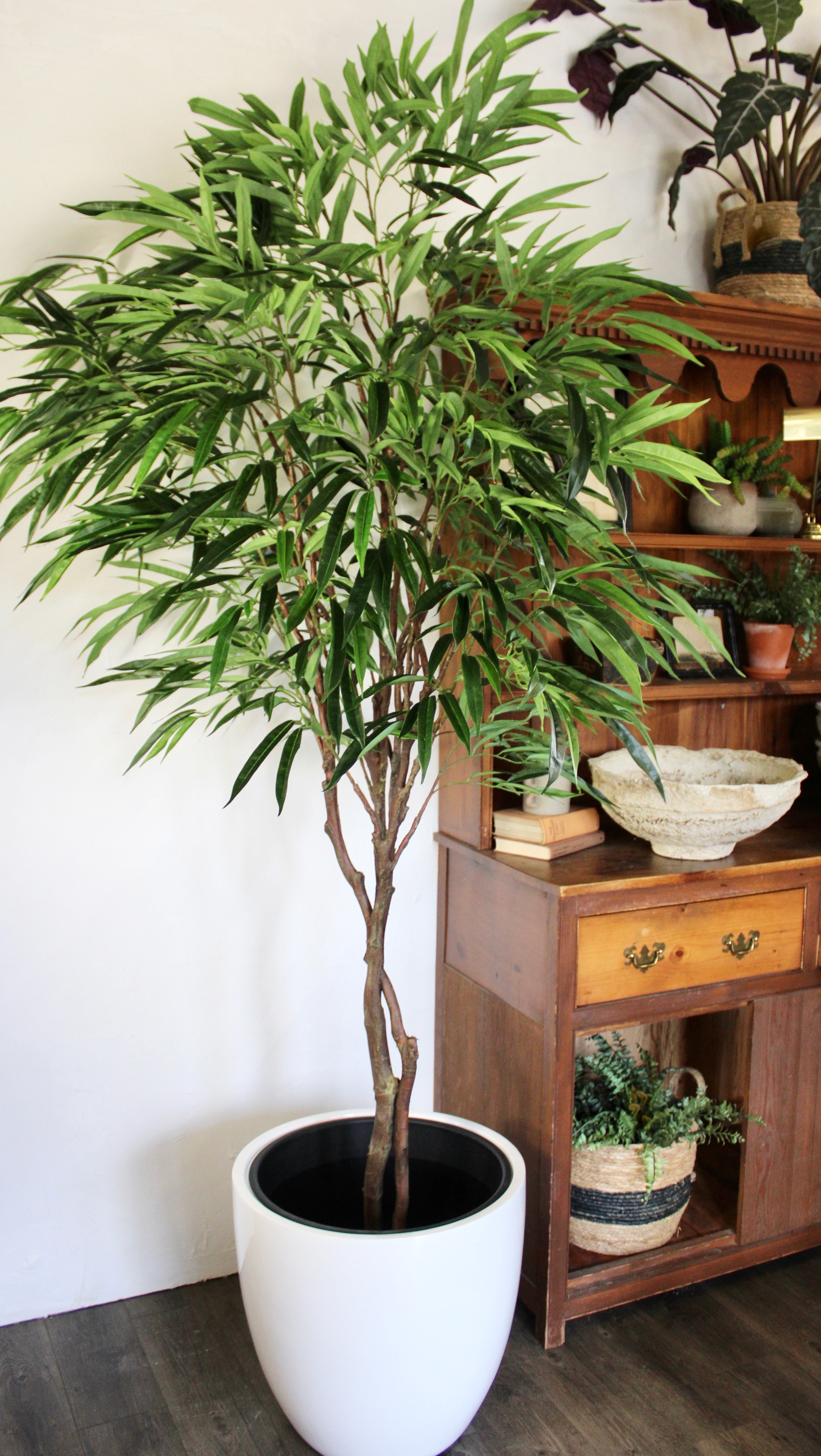 7' Long Leaf Ficus Tree - Artificial Fiddle Leaf Fig Tree for Home & Office Decor - Perfect for Living Room, Bedroom, or Indoor Plant Decorations