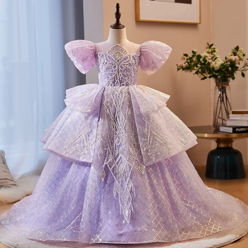 Lilac Organza Flower Girl Dress - Princess Round Floor Length for Weddings, Parties & Special Occasions