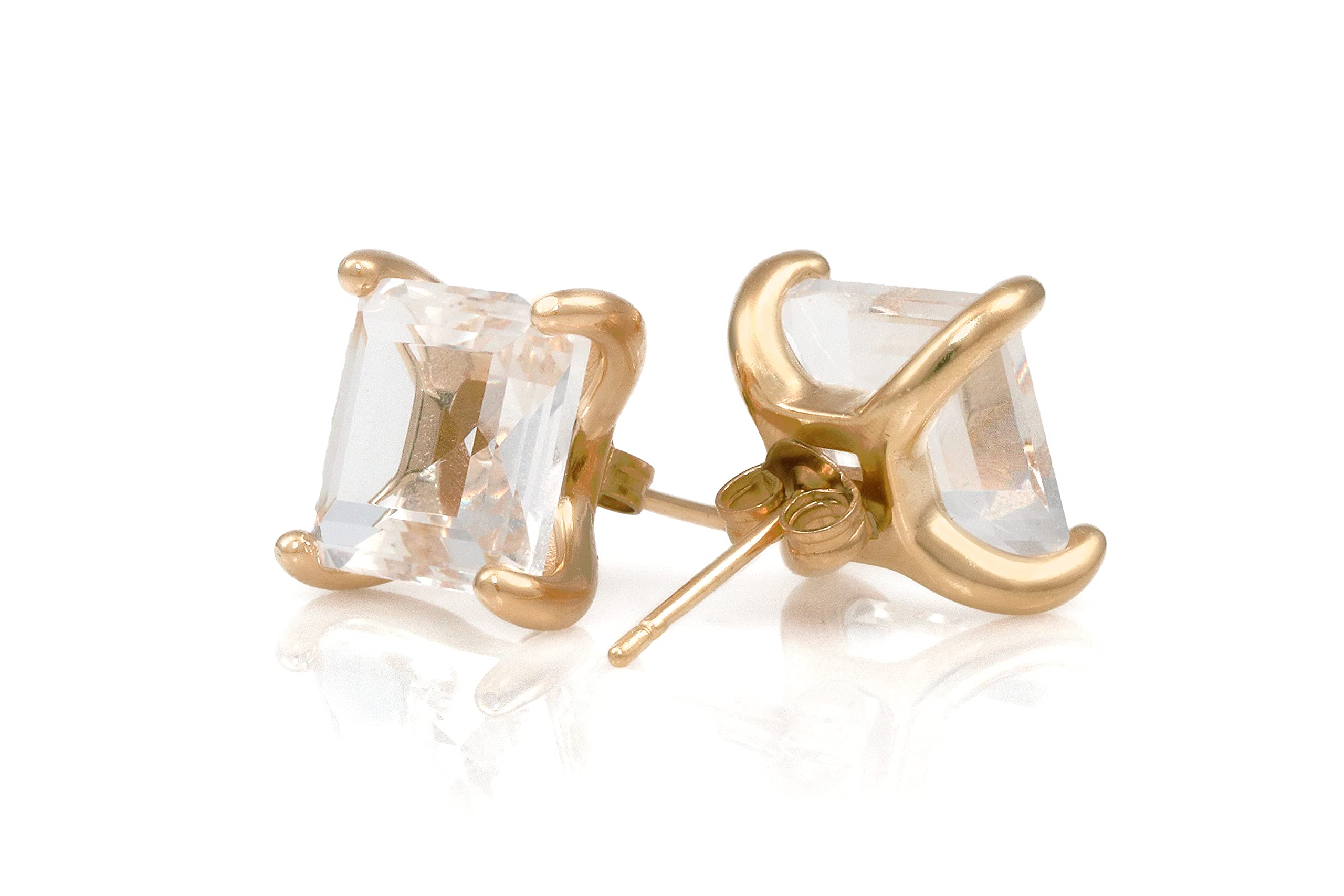 Clear Quartz Stud Earrings - Gold Vermeil Square Gemstone Jewelry for Women | Bridal & Fashion Gift