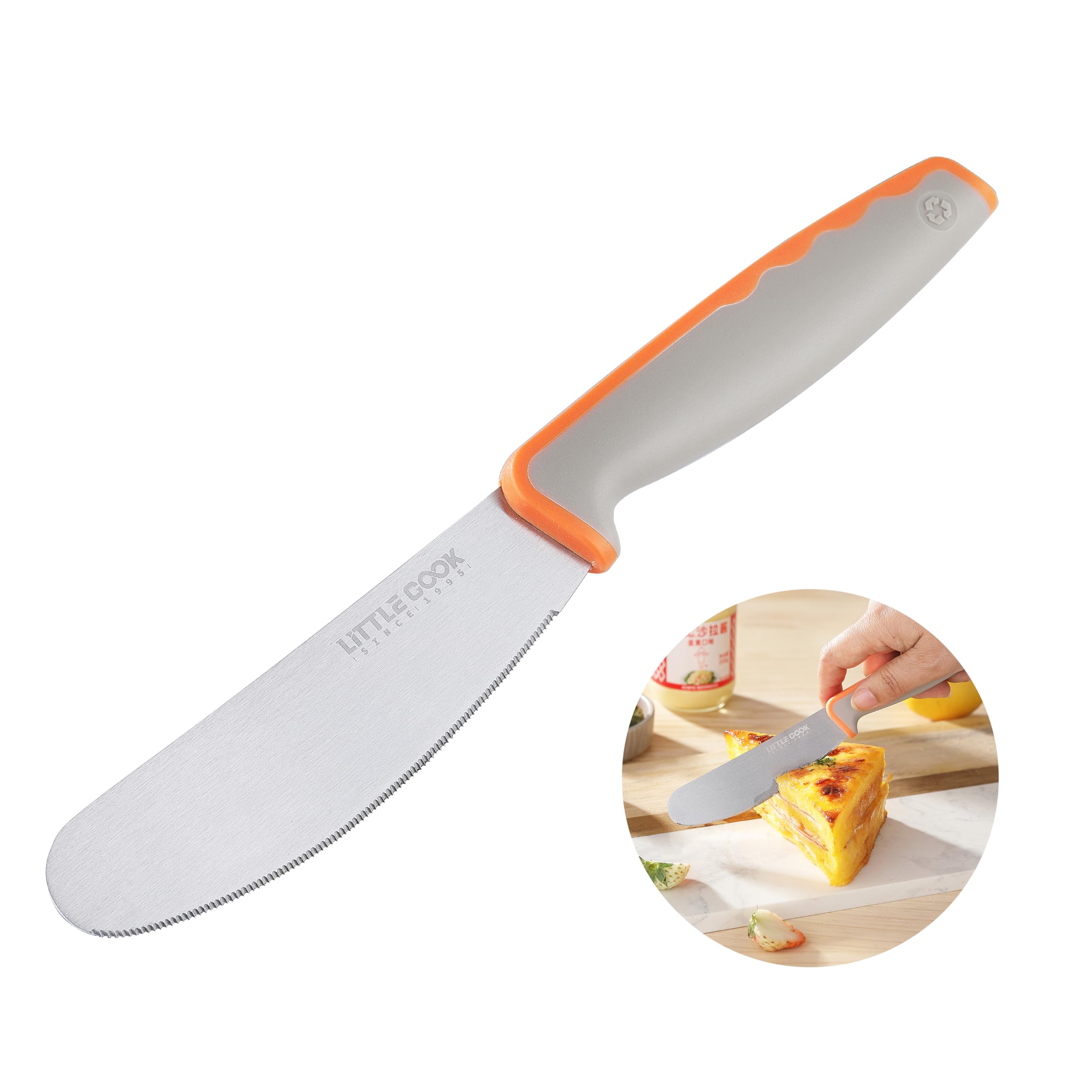Little Cook 4.7 Inch Stainless Steel Serrated Butter Knife - Perfect for Spreading Butter, Cheese, Peanut Butter, Jam on Sandwiches & Toast - Dishwasher Safe Kitchen Utensil for Easy Food Prep & Breakfast Serving