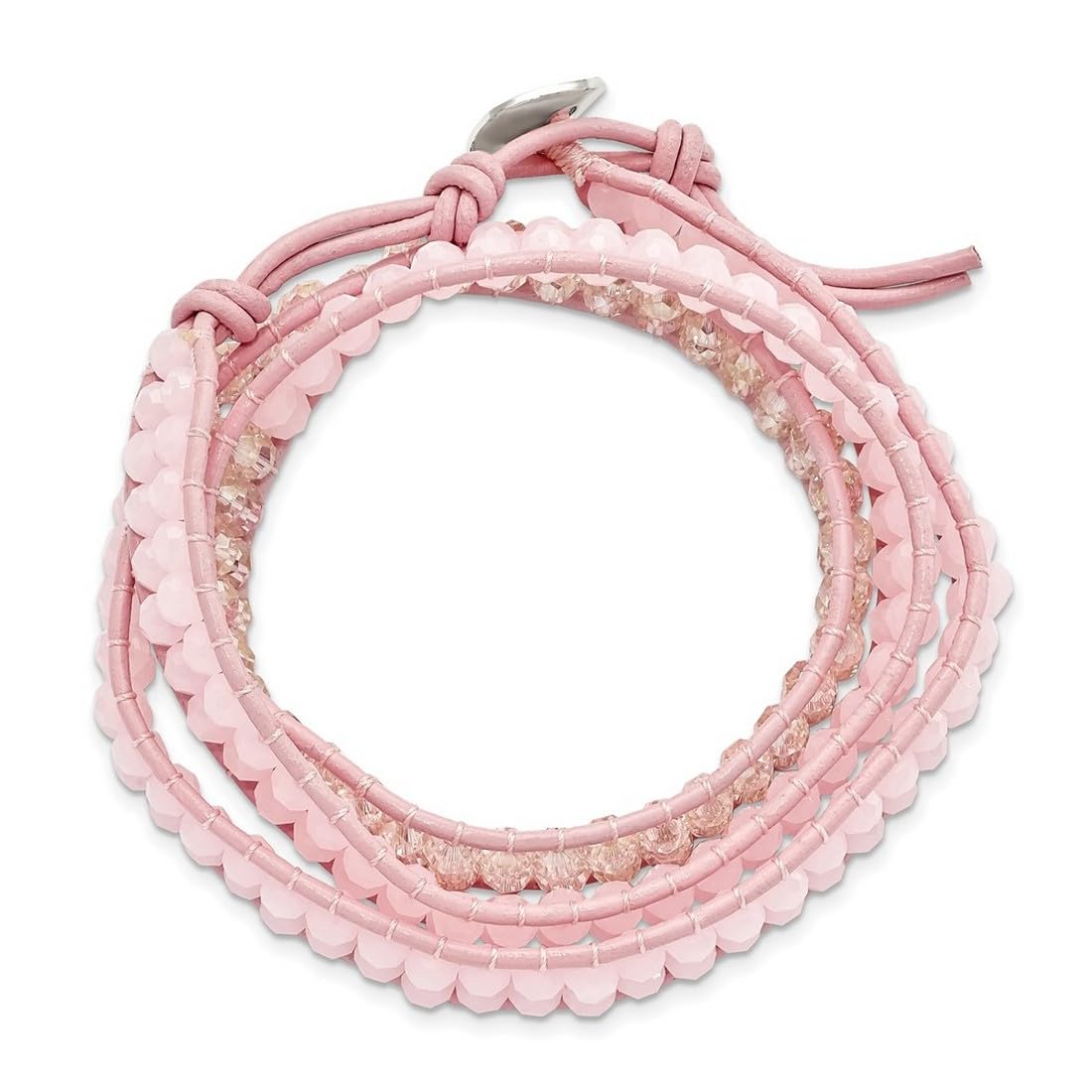 Pink Leather Rose Quartz Beaded Multi Wrap Bracelet with Brass Button - Elegant Boho Jewelry for Women | Perfect for Yoga, Meditation & Everyday Wear
