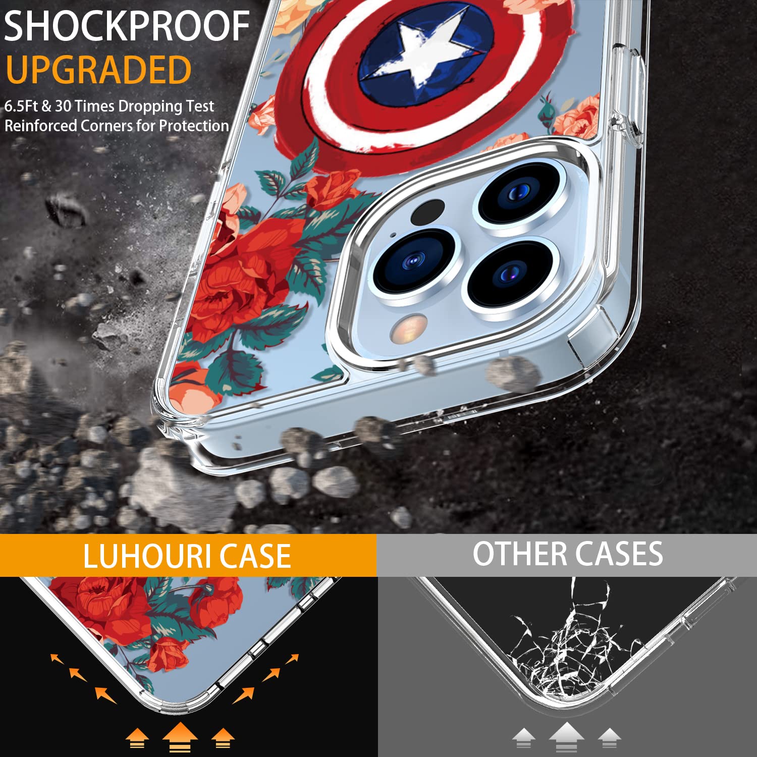 LUHOURI iPhone 13 Pro Max Case with Screen Protector - Crystal Clear Fashion Phone Cover for Women, Slim Fit Durable Protective Case for 6.7