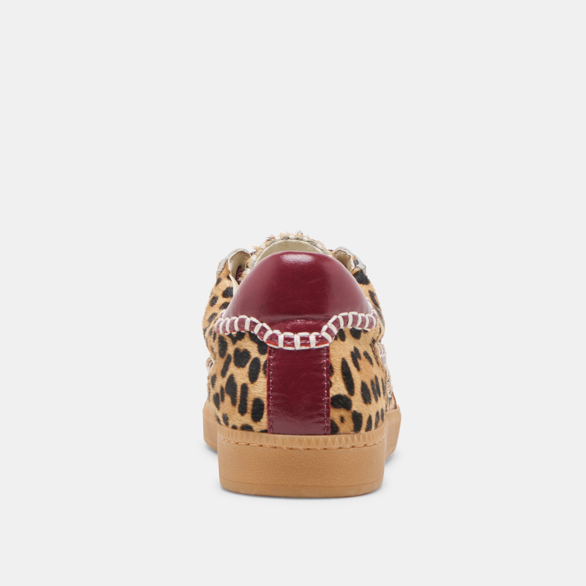 Stylish Notice Stitch Sneakers in Burgundy Leopard Calf Hair - Fashionable Women's Casual Shoes for Everyday Wear & Street Style