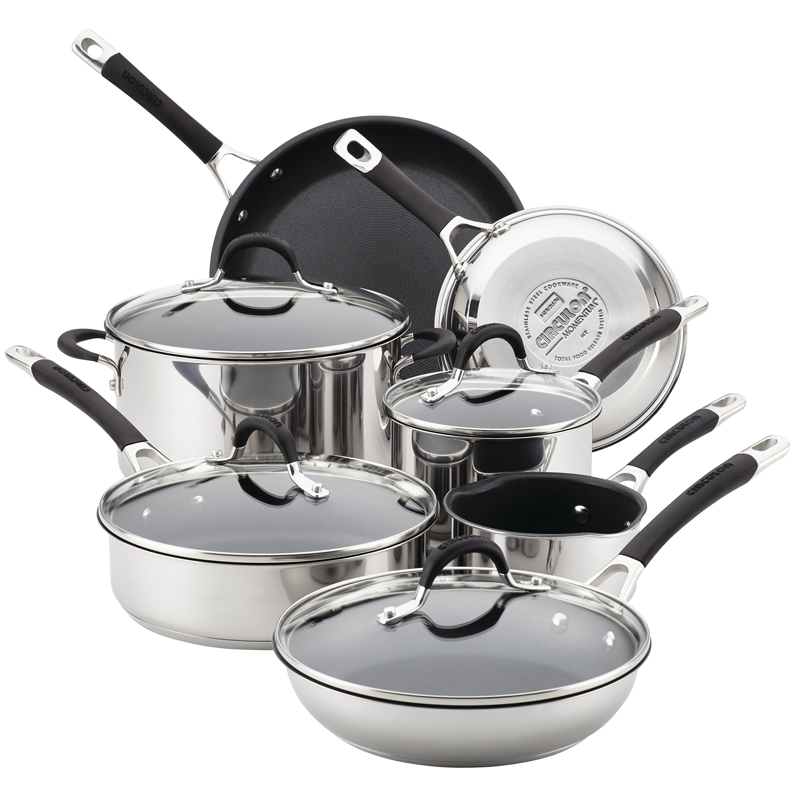 Circulon Momentum 11-Piece Stainless Steel Nonstick Cookware Set with Glass Lids - Pots & Pans for Induction Cooking, Oven & Dishwasher Safe - Perfect for Home Chefs & Professional Kitchens