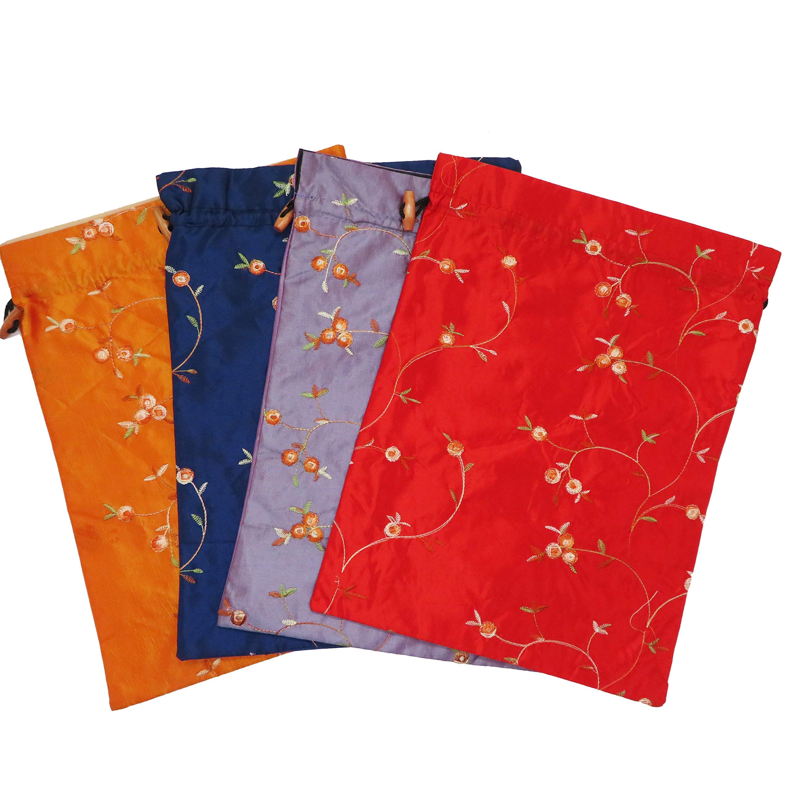 4-Piece Embroidered Silk Flower Jacquard Travel Organizer Bags - Washable Fabric Storage for Lingerie, Underwear, Laundry & Shoes - Perfect for Travel, Home & Gym Organization (Men & Women)