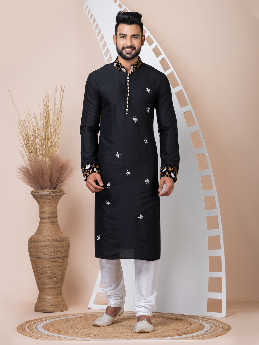 Stylish Black Designer Men's Kurta Pyjama Set - Premium Cotton Comfort Wear for Festivals, Weddings & Ethnic Occasions - Perfect for Diwali, Eid and Cultural Celebrations
