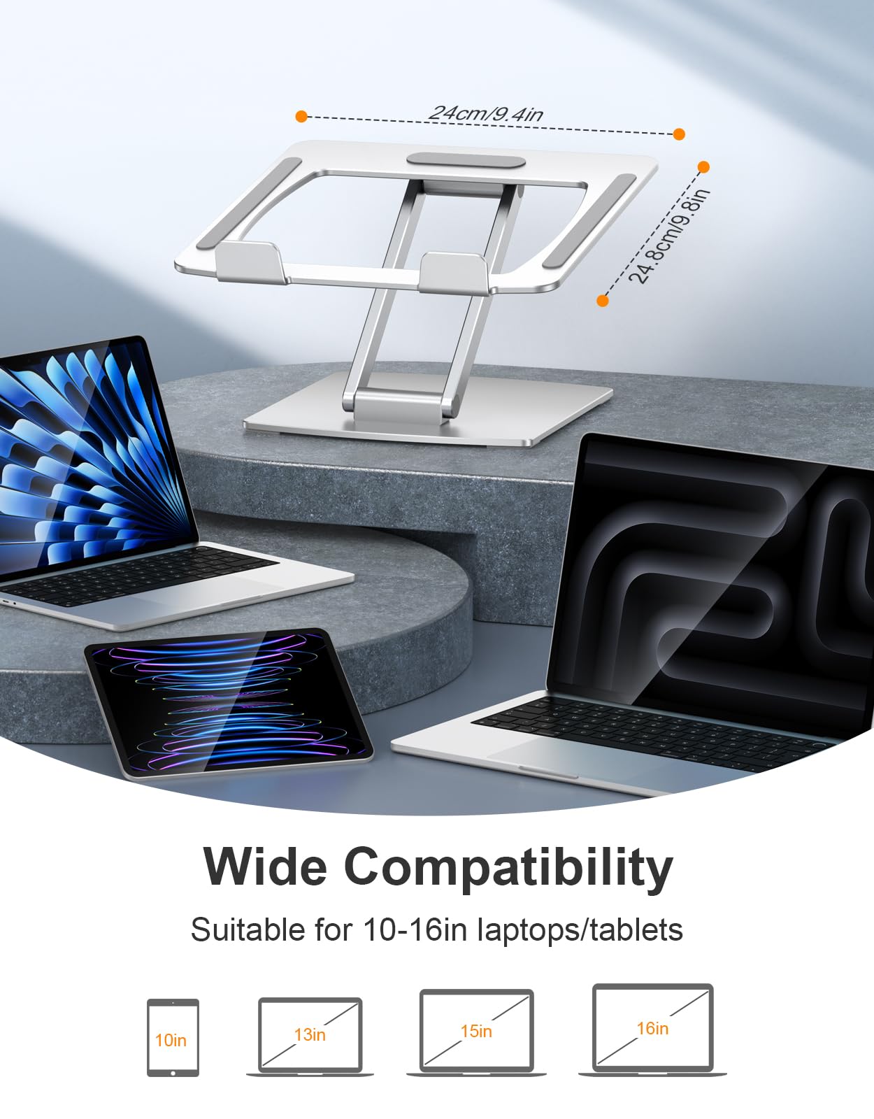 Niweya Adjustable Aluminum Laptop Stand for Desk - Ergonomic Riser Holder with Ventilated Cooling, Portable Design for MacBook Air/Pro & All 10-16 Inch Notebooks - Perfect for Home Office, Gaming & Workstation Setup