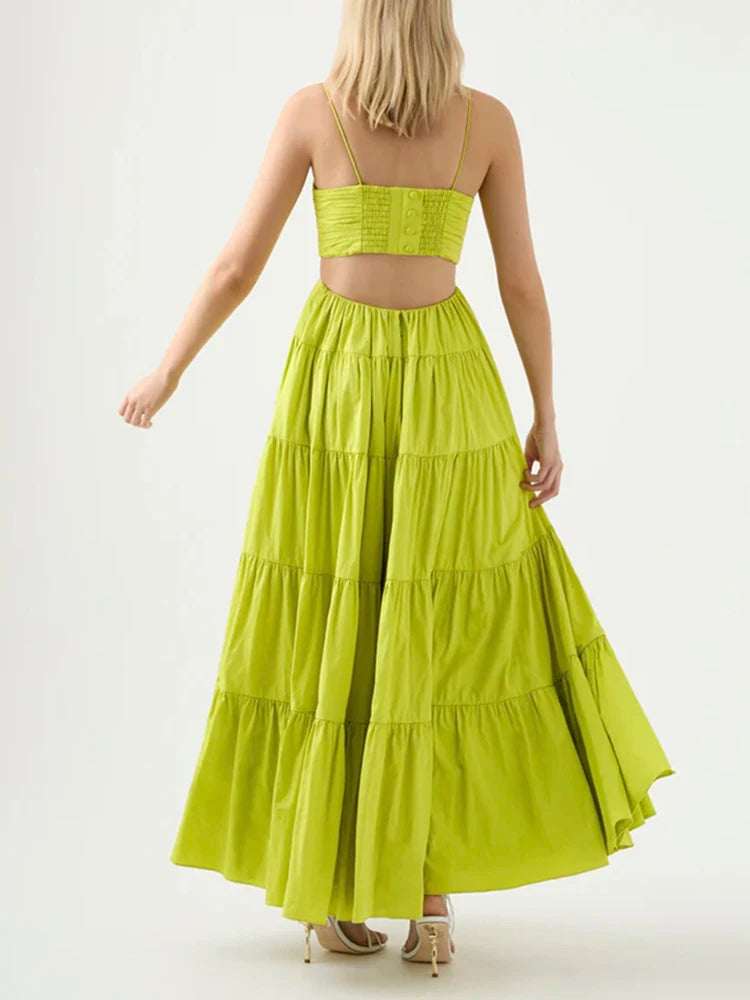 Sexy Backless Hollow Out Camisole Dress for Women - Square Neck Sleeveless High Waist Pleated Summer Dress | Perfect for Beach Vacations, Date Nights & Club Outings
