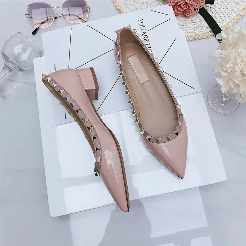 Luxury Leather Rivet High Heels for Women - Designer Pointed Toe Square Heel Pumps | Perfect for Evening Parties, Weddings & Office Wear