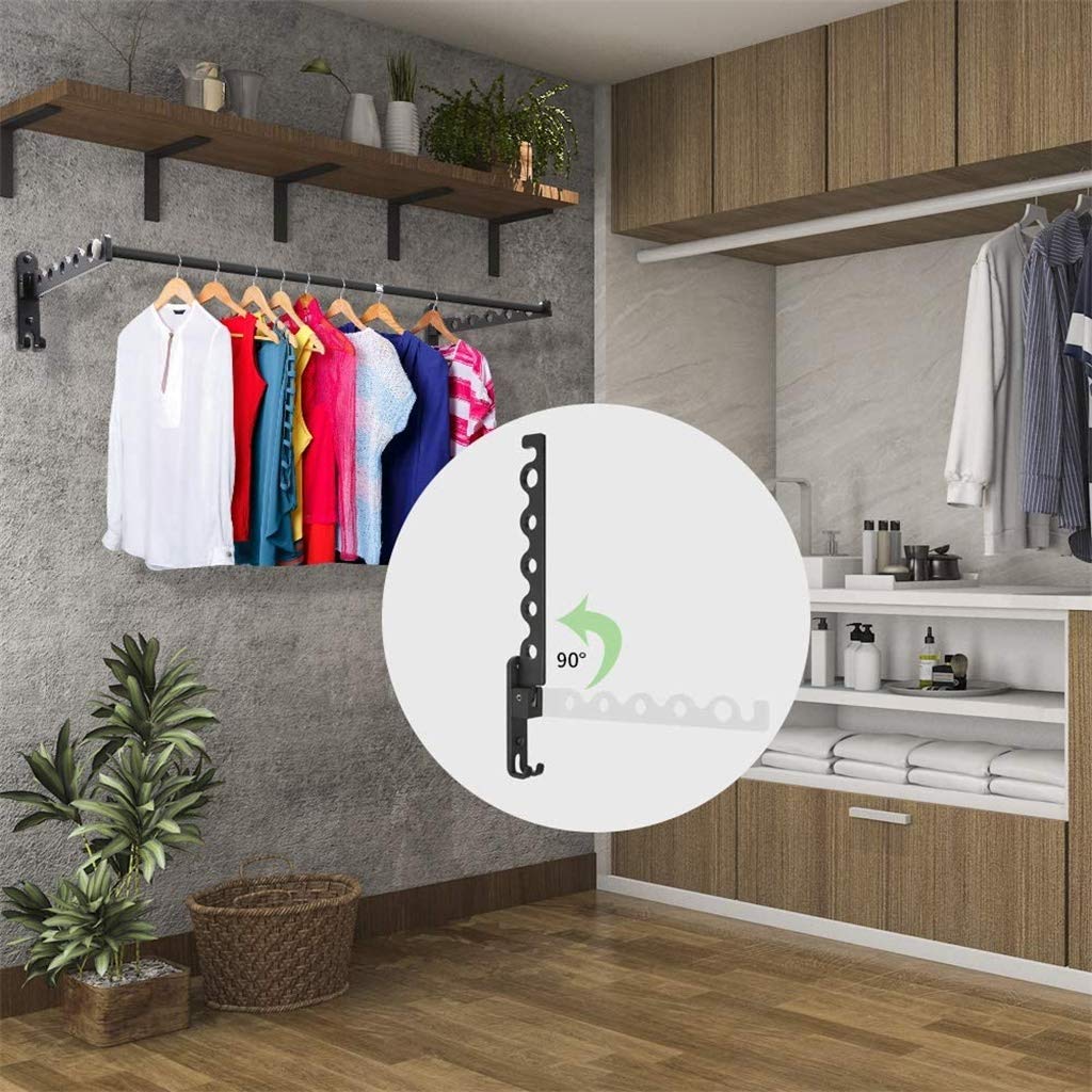 Heavy Duty Wall Mounted Folding Clothes Drying Rack - 2 Pack Space Saving Laundry Organizer with Rod for Bathroom, Closet & Utility Areas | Indoor/Outdoor Use for Coats, Towels & Clothing Storage