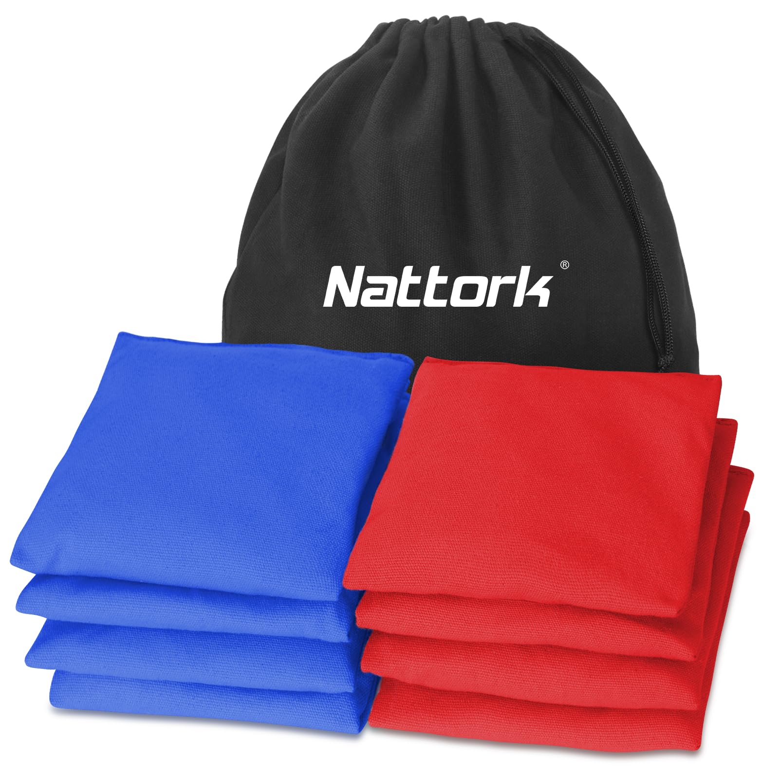 Nattork Premium Cornhole Bags Set of 8 - Regulation Size Bean Bags for Outdoor Tossing Game - All Weather Resistant Duck Cloth Double Stitched Cornhole Bags with Tote - Perfect for Backyard Parties, Tailgating and Beach Games