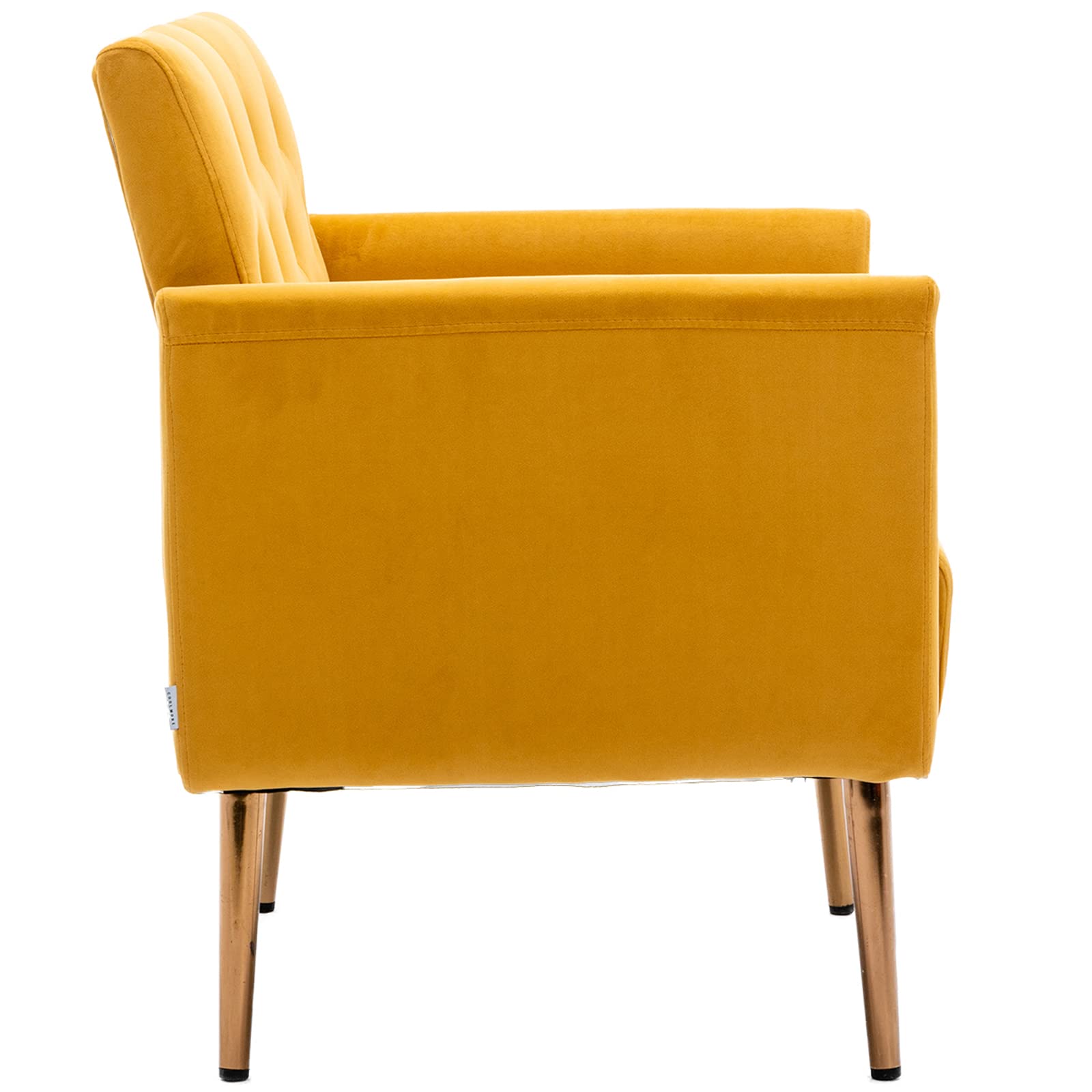 Modern Velvet Accent Chair with Gold Metal Feet - Comfortable Single Sofa for Living Room, Bedroom & Office - Space-Saving TV Armchair - Perfect for Small Spaces, Coffee Shops & Home Decor (Yellow)
